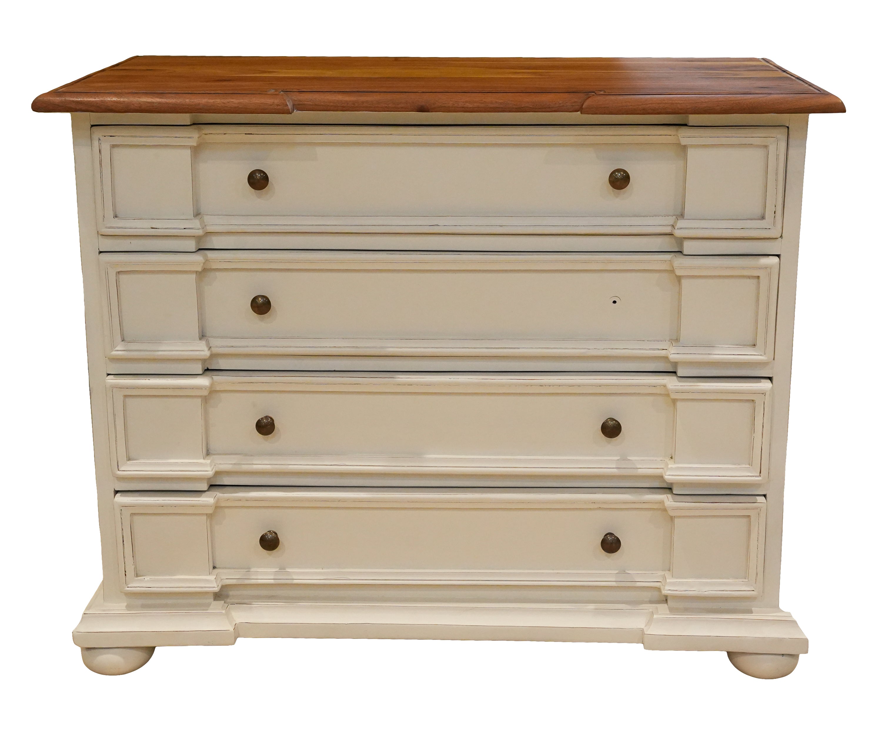 Classic 4-Drawer White Wood Chest with Wooden Top