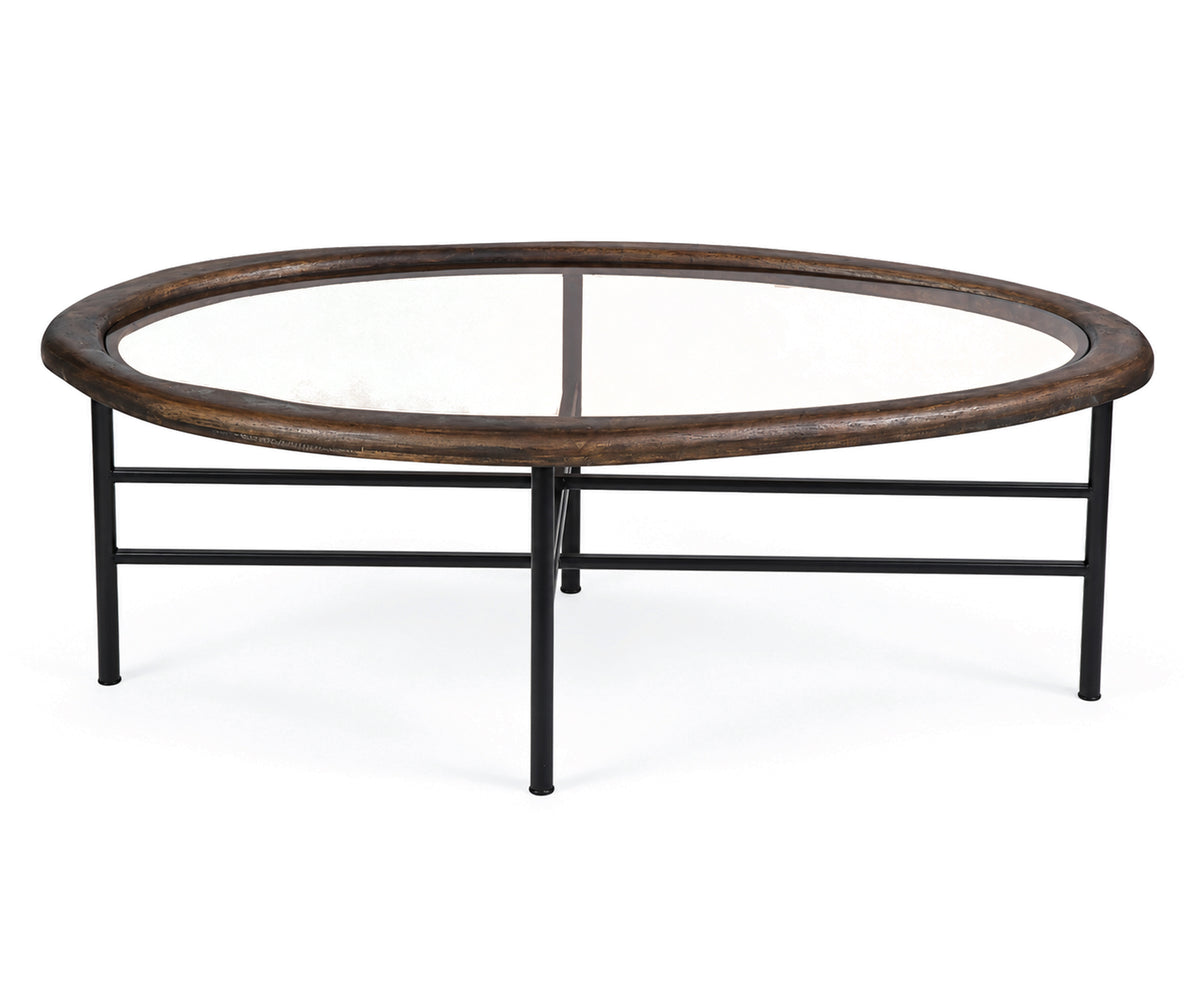 Oval Glass Grande Coffee Table with Matte Black Metal Frame