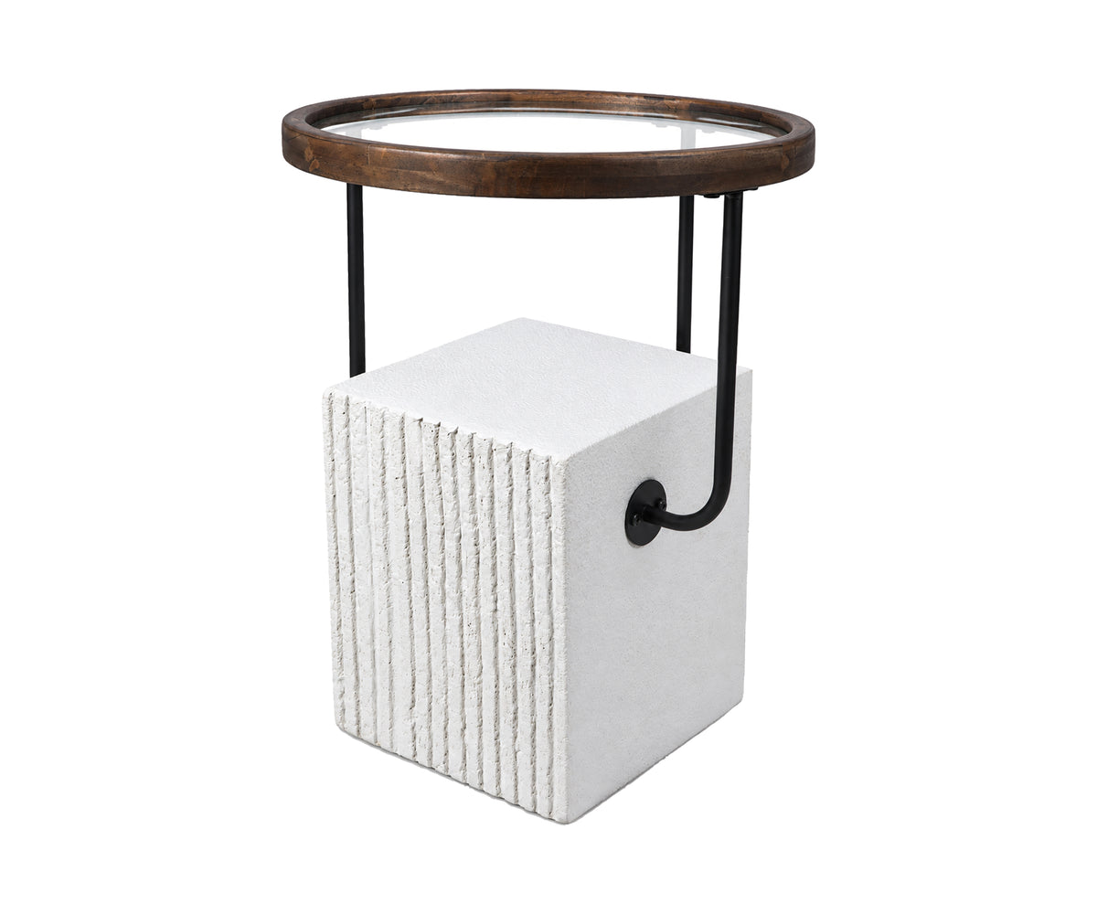 Modern Fluted Petite GRC Side Table with Floating Glass Top