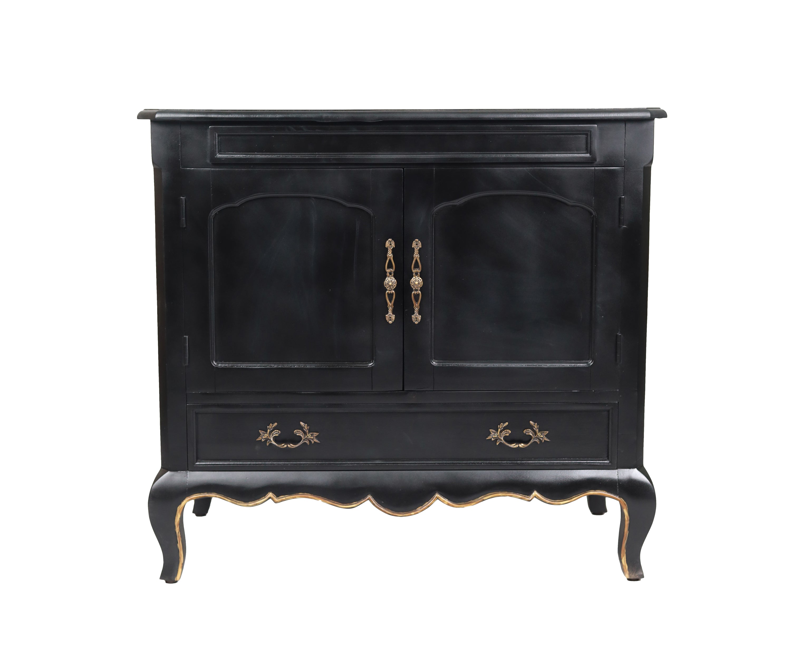 French Style Black Teak Wood Cabinet