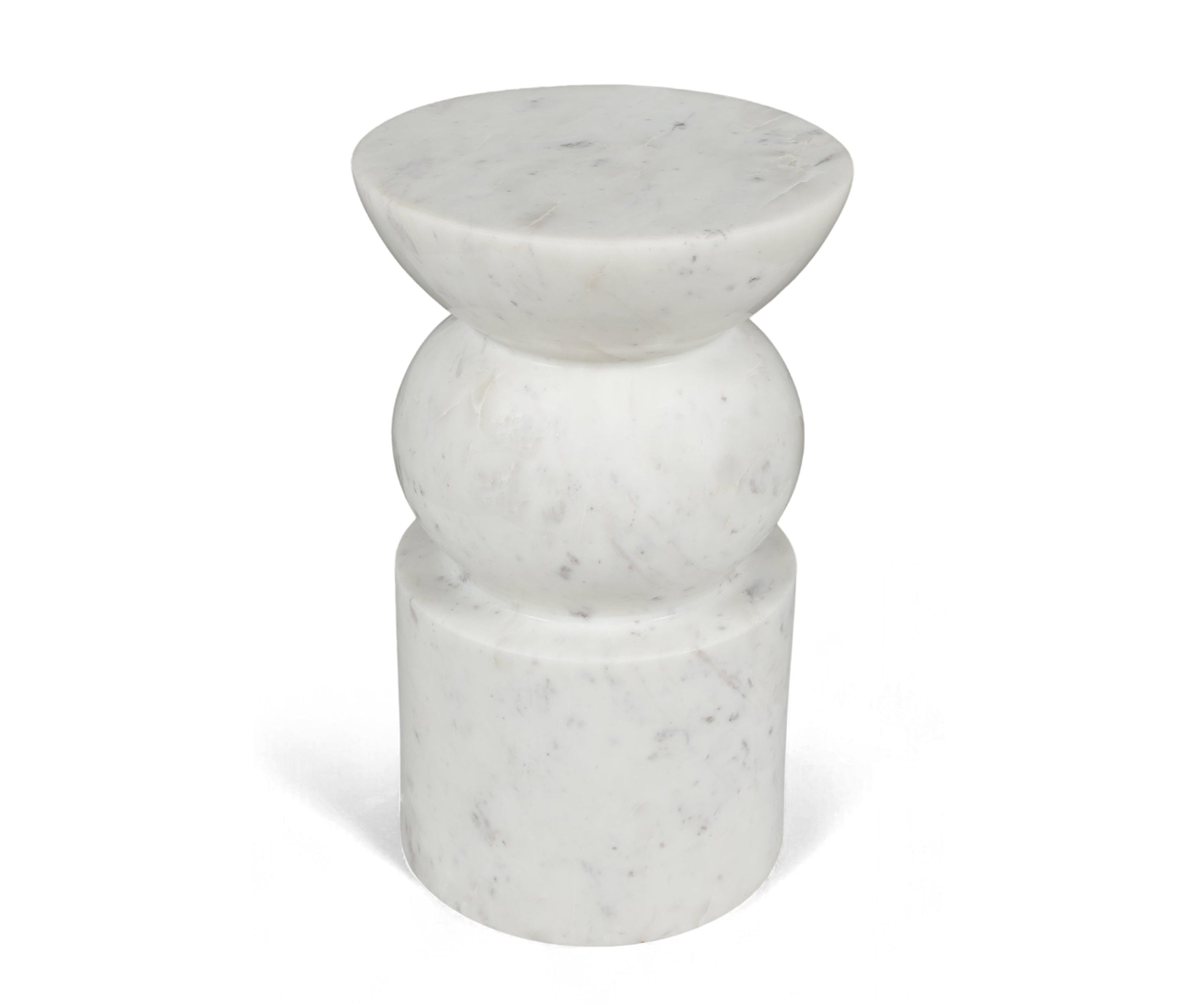 White Marble Sculptural Side Table with Orb Totem Base