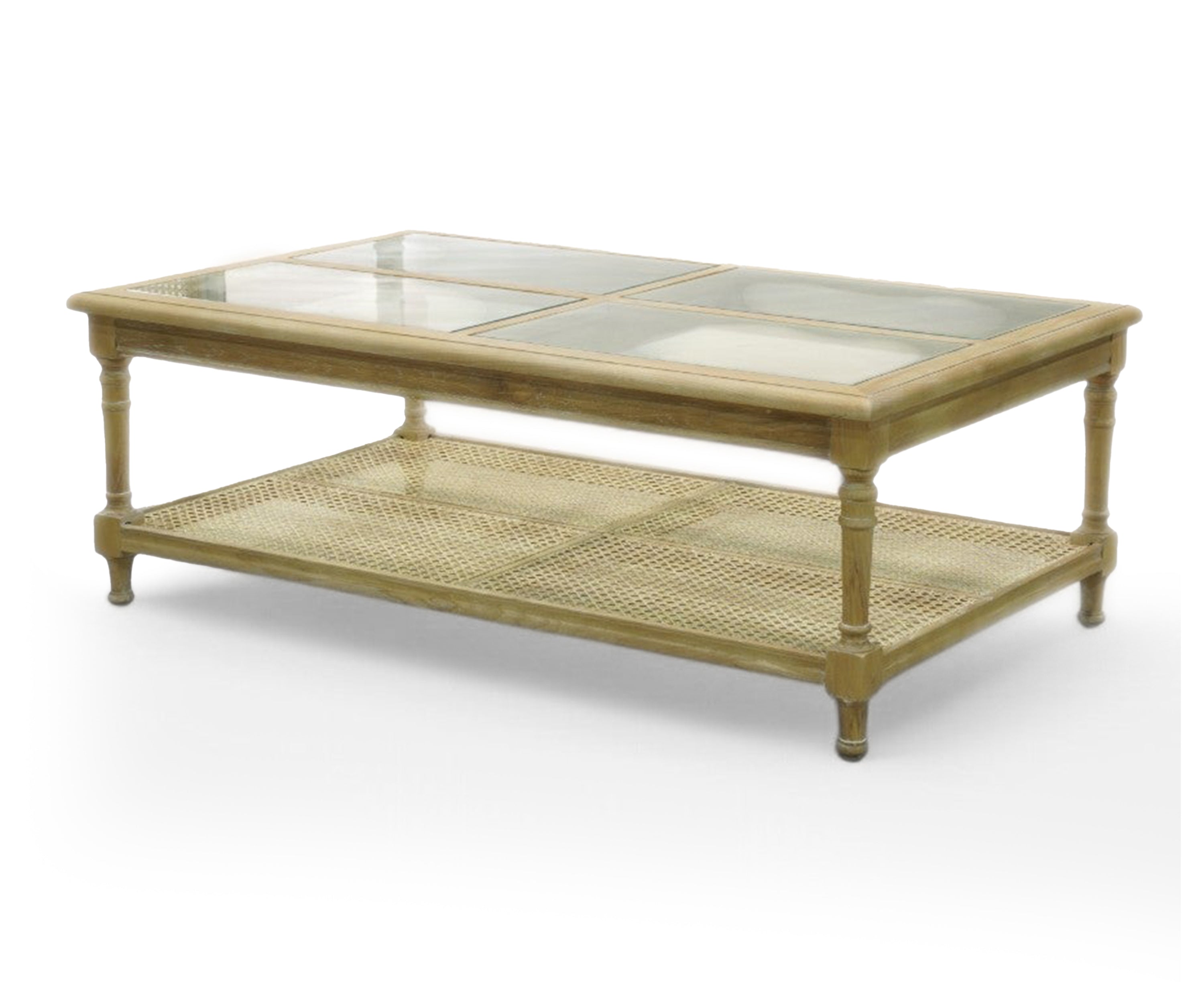 French Cane Glass Top Coffee Table