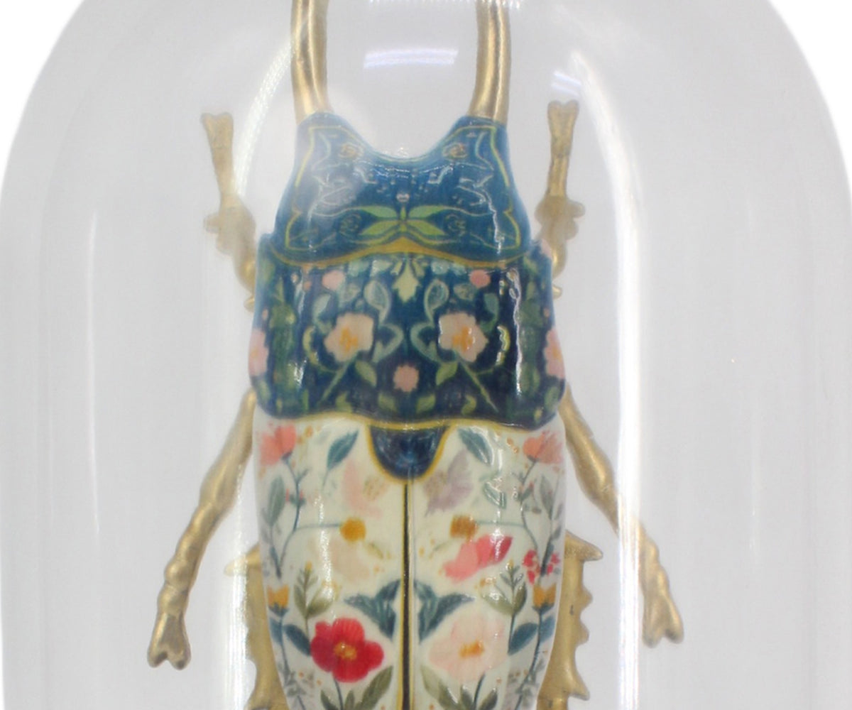 Beetle Figurine in Glass Display Cloche
