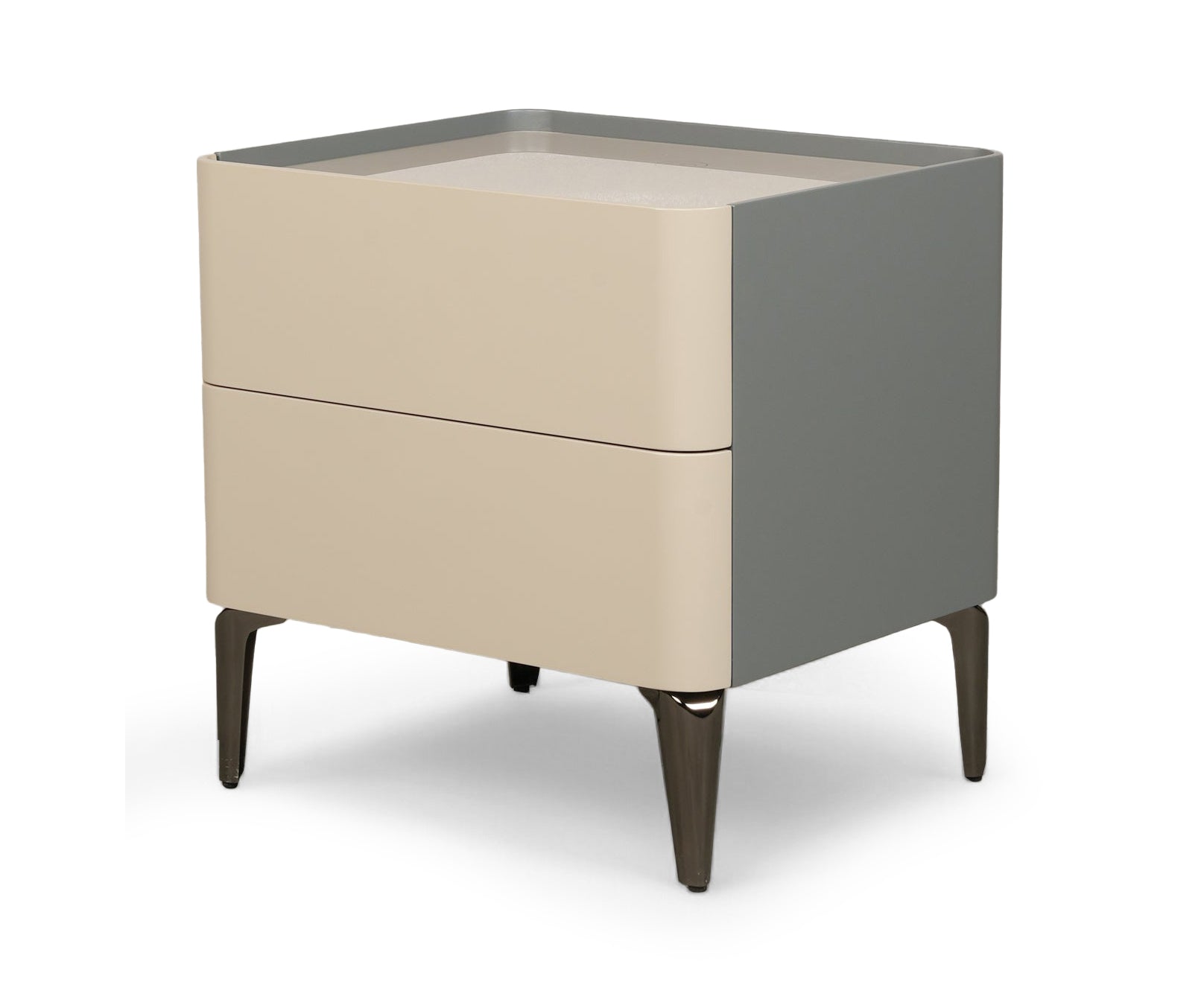Taupe Duo Drawer Bed Side Table with Metal Legs