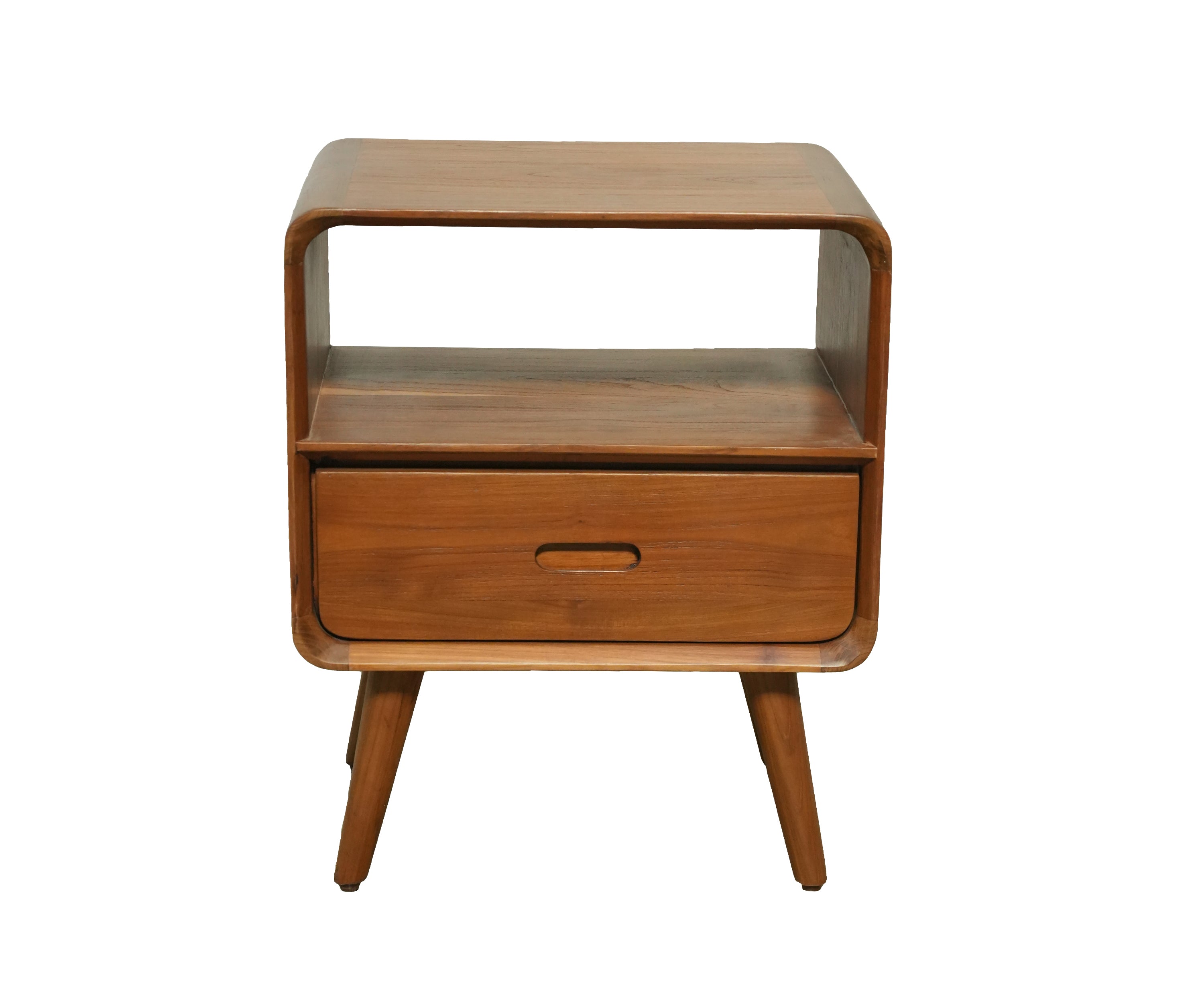 Mid-Century Modern Teak Bedside Table with Open Shelf and Drawer