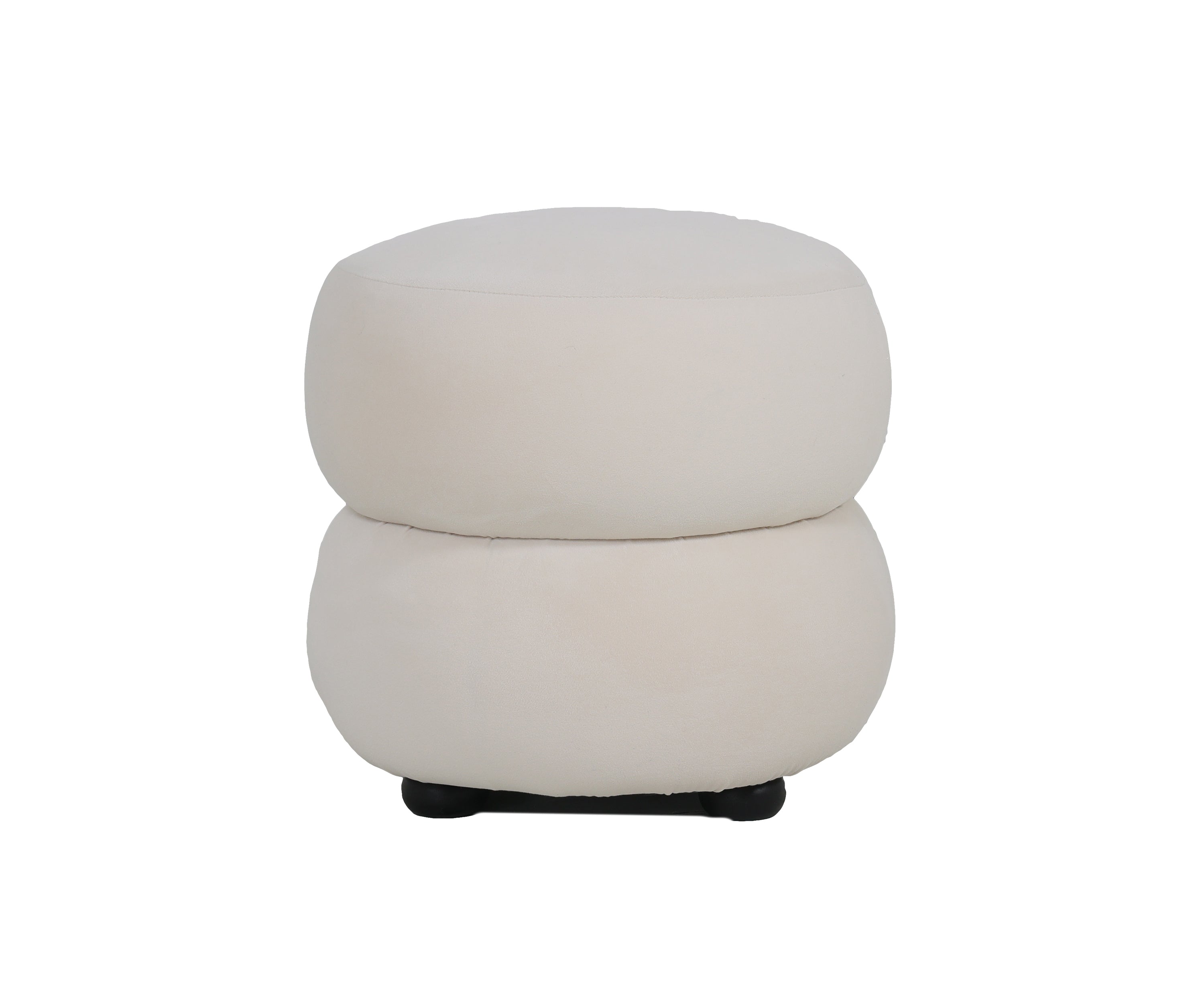 Cream Soft Velvet Round Stool