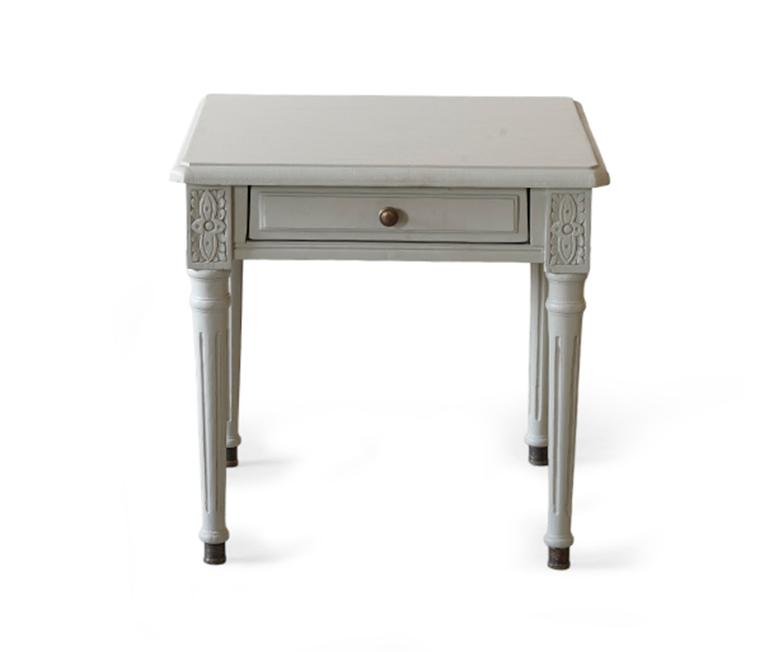 Gustavian Bedside Table with Drawer and Brass Knob in Cream Finish