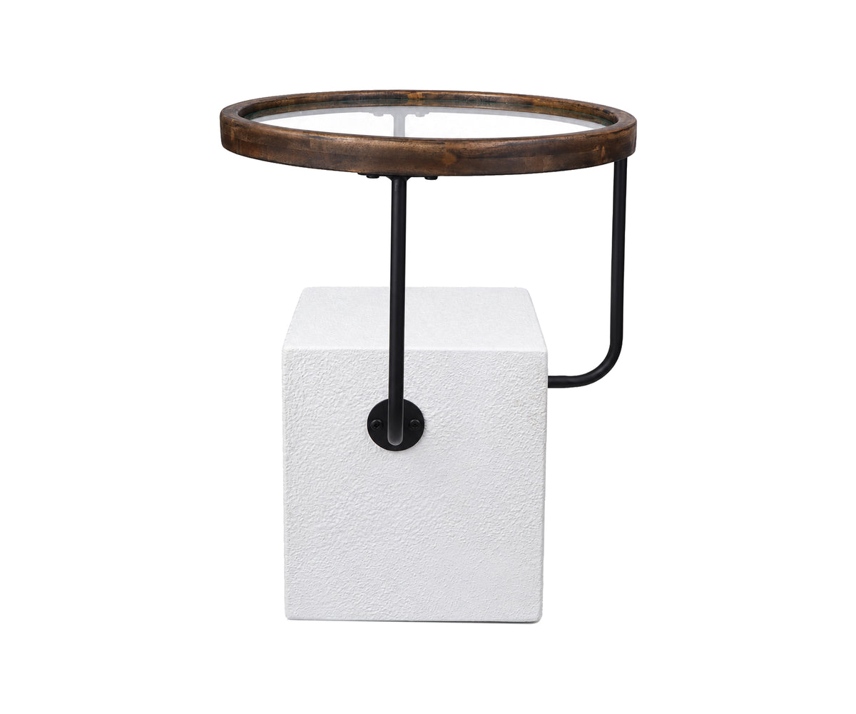 Modern Fluted Petite GRC Side Table with Floating Glass Top