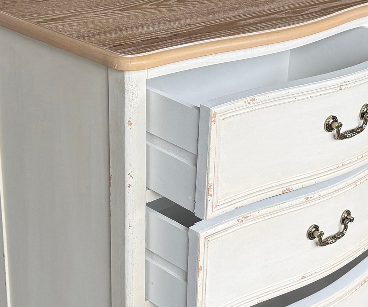 Tall French Provincial Teak 5-Drawer Bedside Table