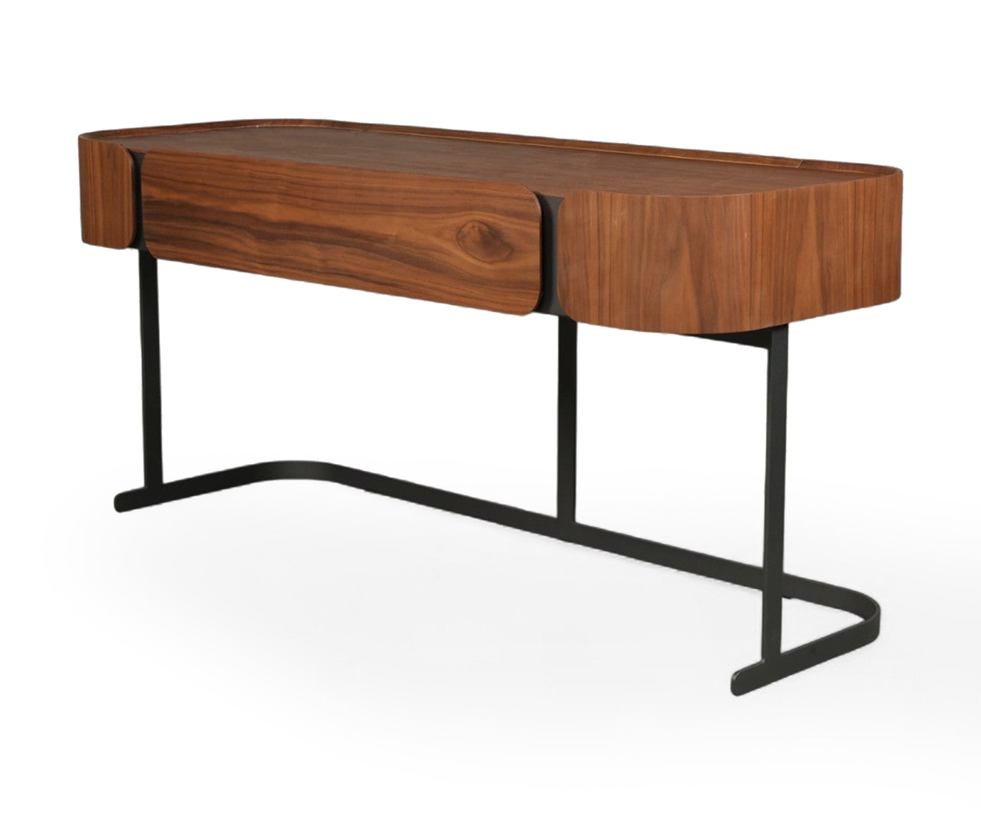 Modern Wooden Study Table with Metal Base and Storage Drawer