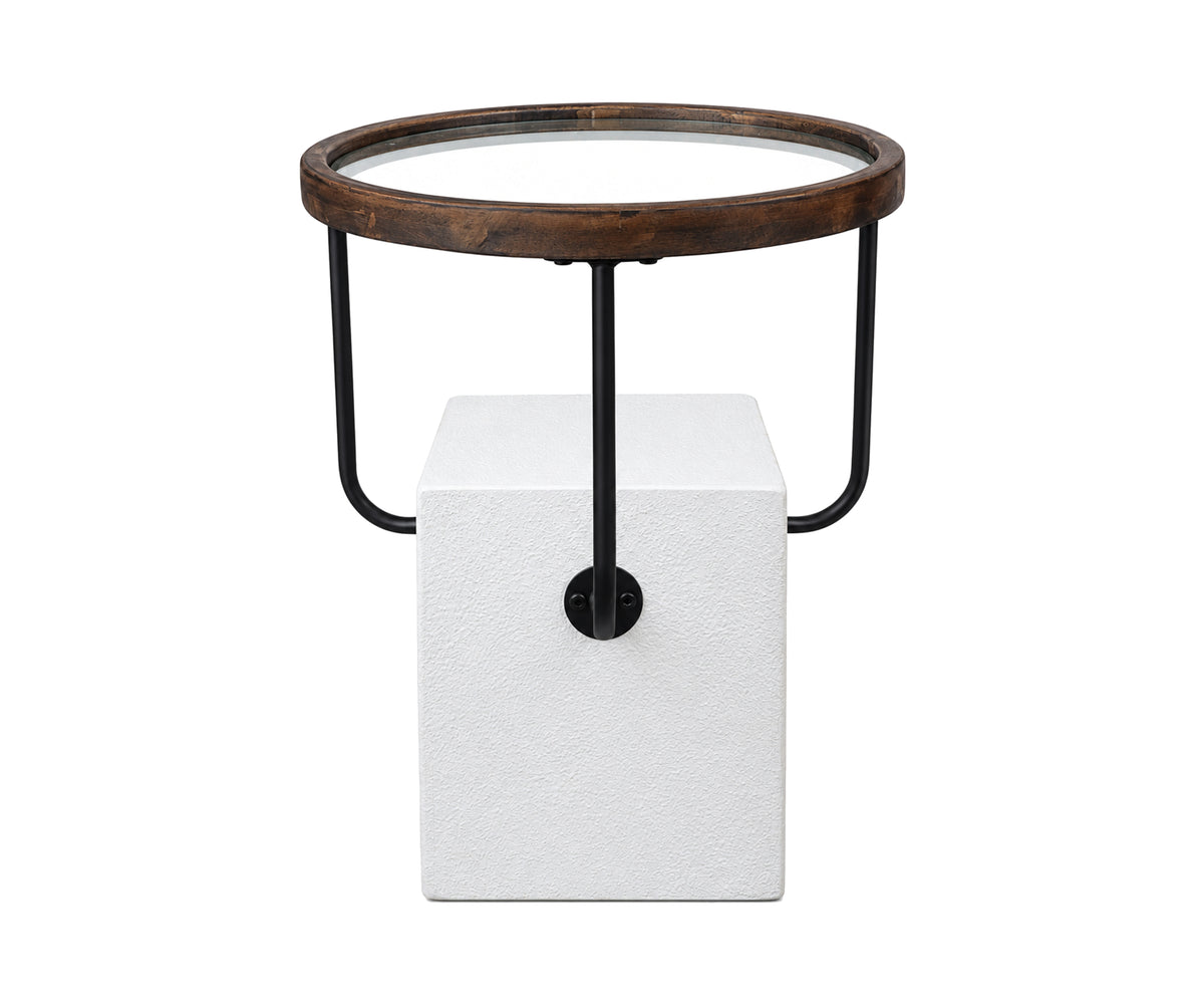 Modern Fluted Petite GRC Side Table with Floating Glass Top