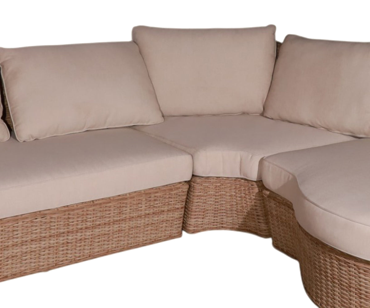 Curved Woven Outdoor Sectional Sofa with Beige Cushions