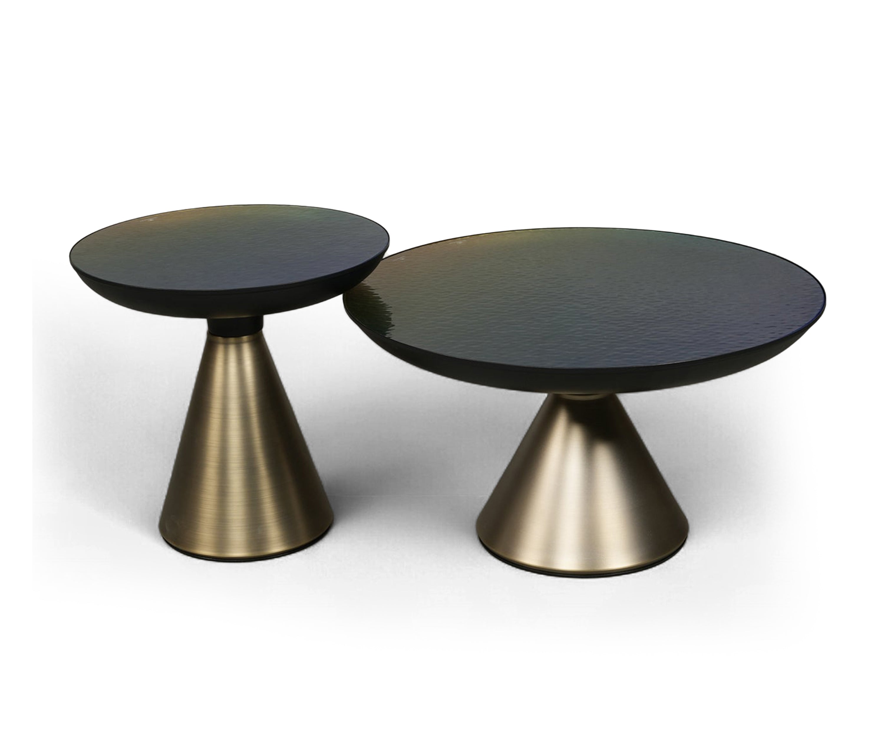 Black Glass Top Brass Nesting Coffee Table Set of 2