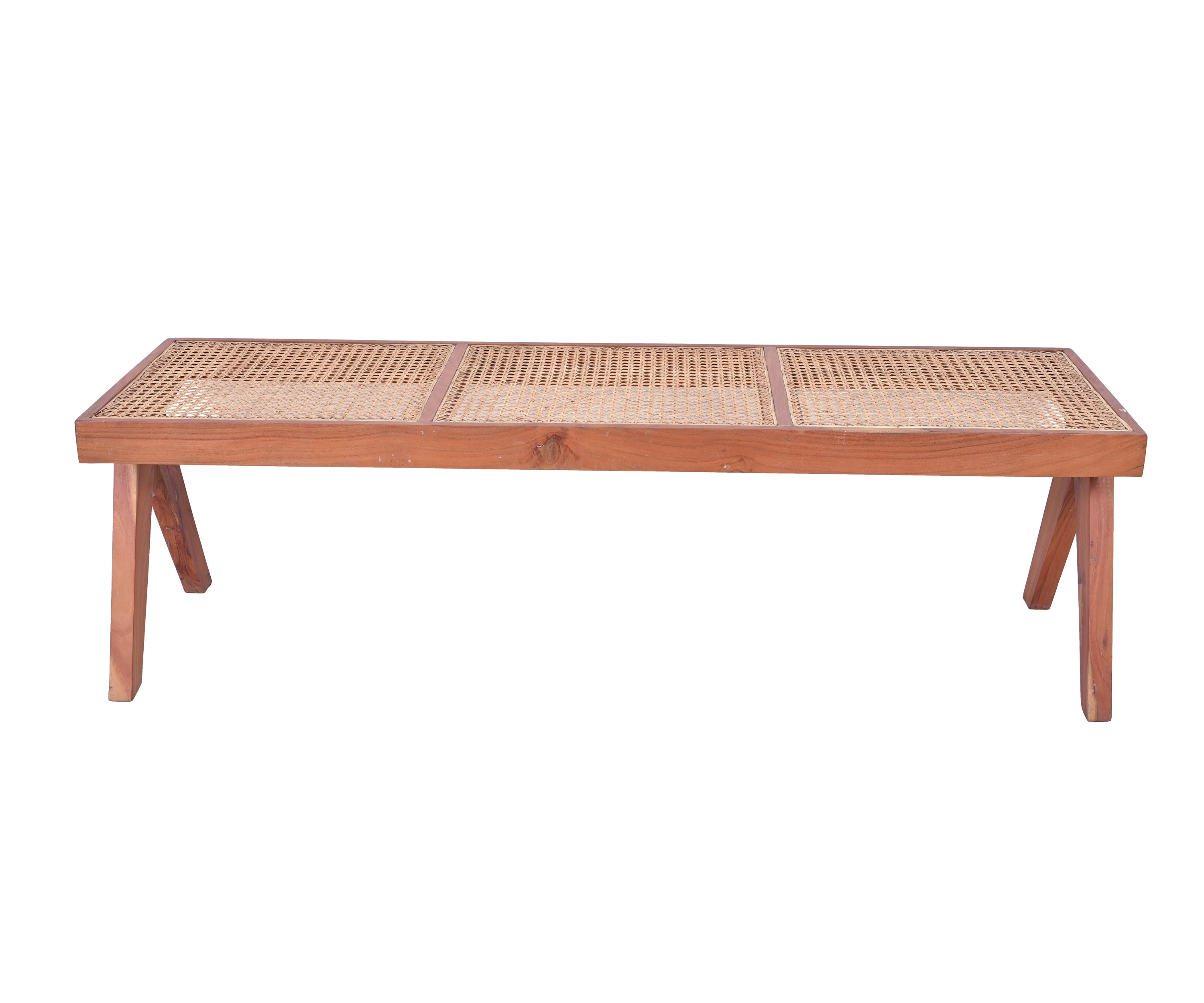 Warm Brown Cane Bench with Wooden Frame