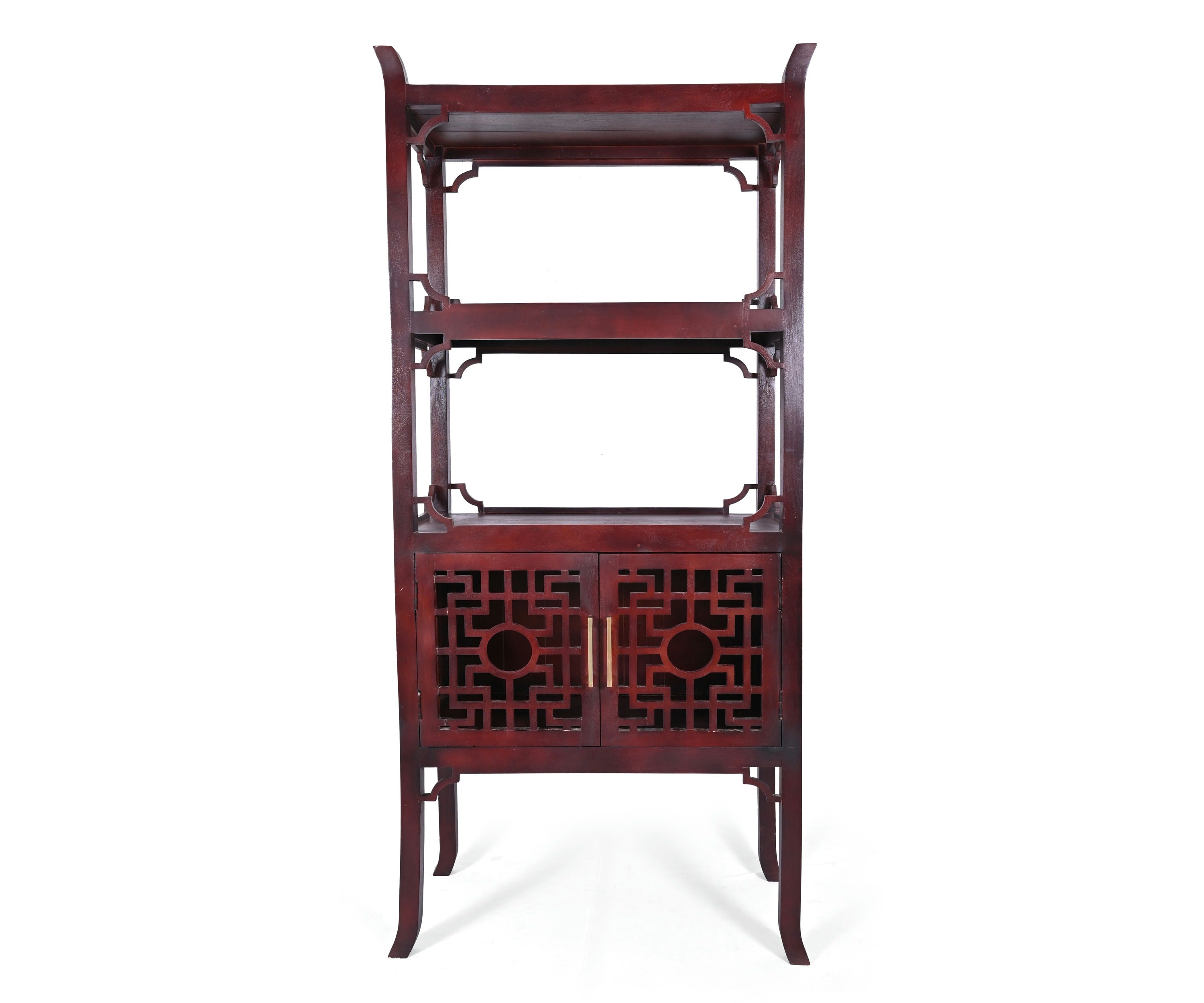 Oriental Style Solid Wood Display Cabinet in Peri Red Finish