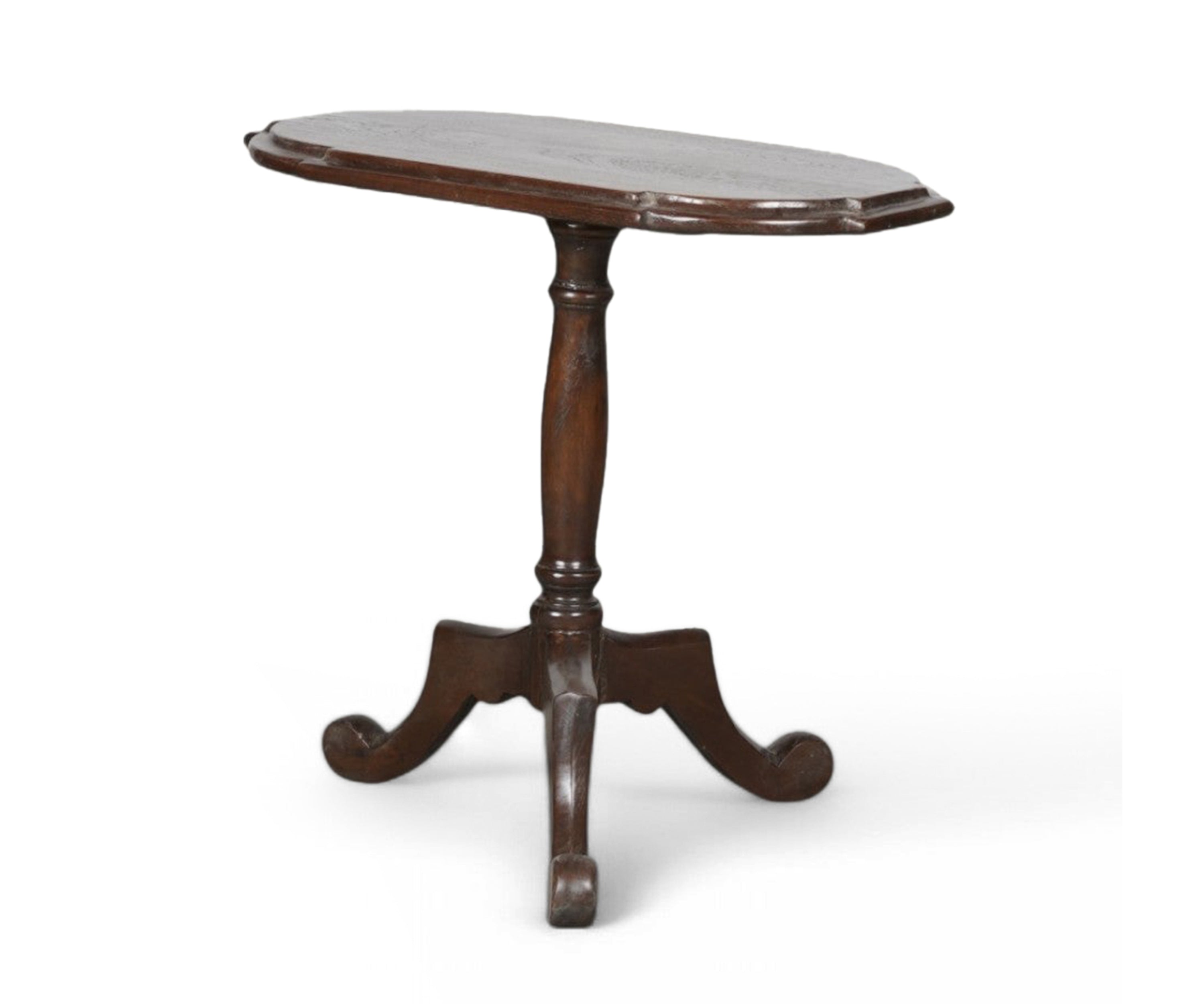 Vintage Wooden Pedestal Side Table with Shaped Top