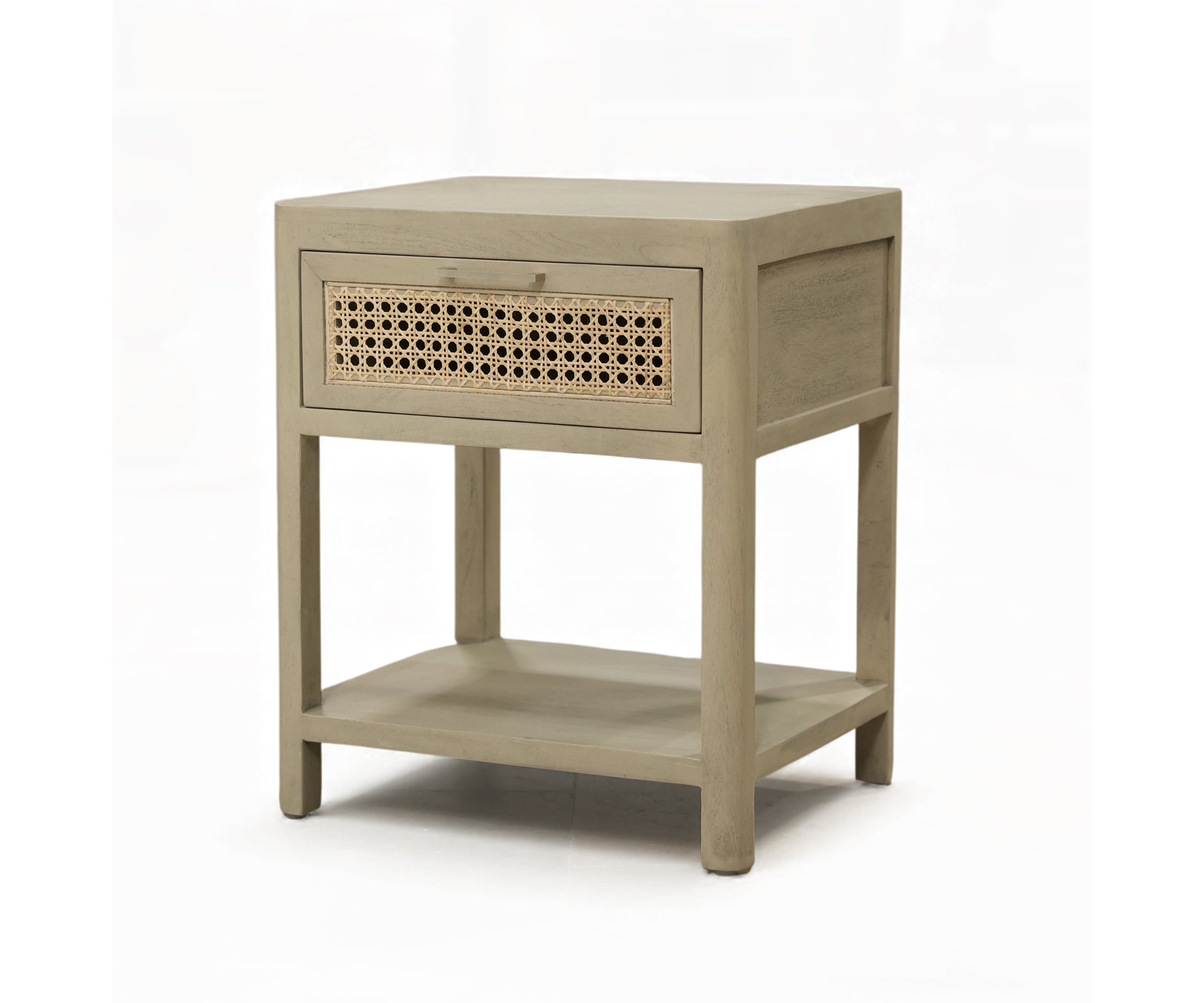 Sand Cane Front Bed Side Table with Open Shelf