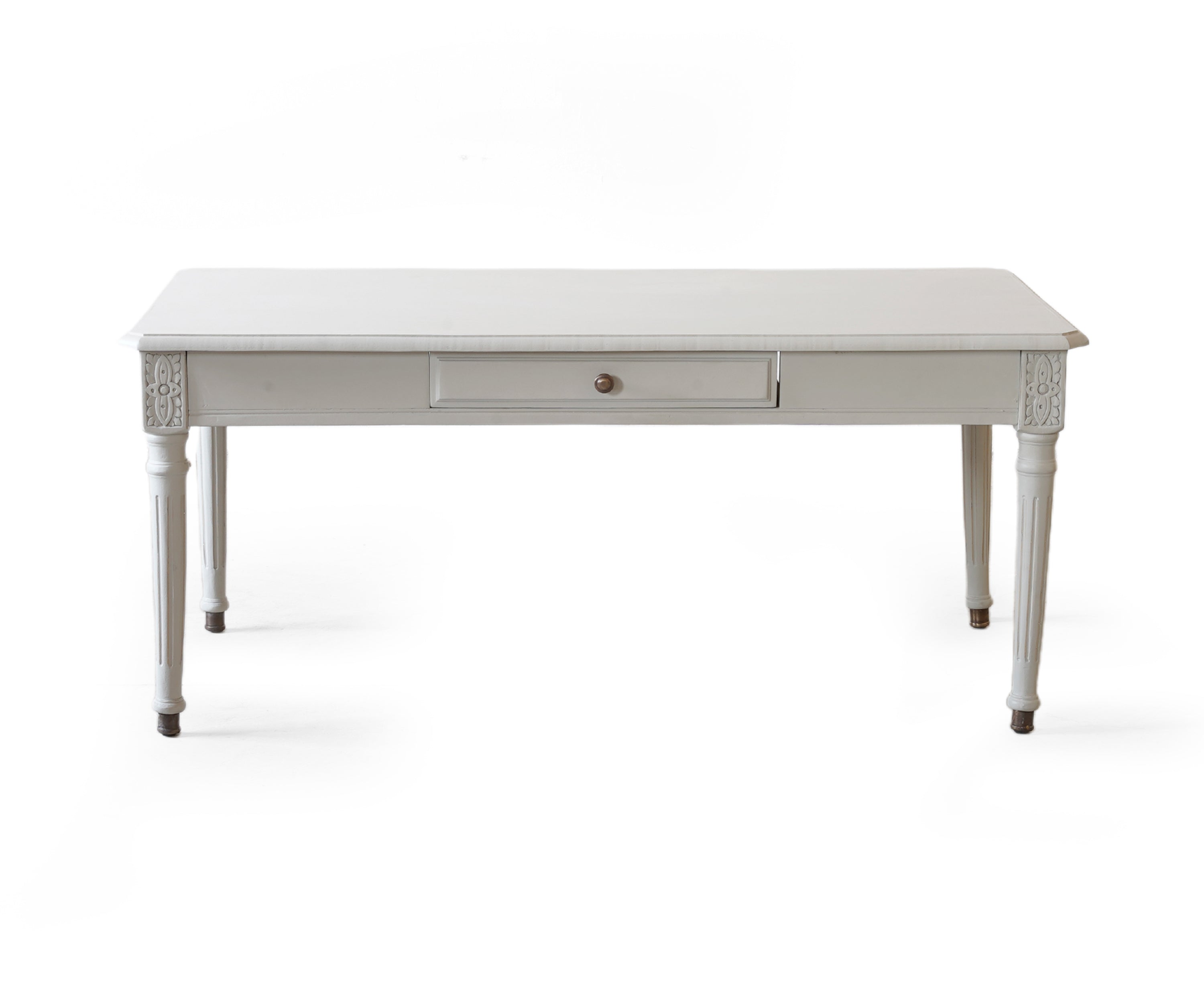 White Gustavian Coffee Table with Drawer and Carved Legs