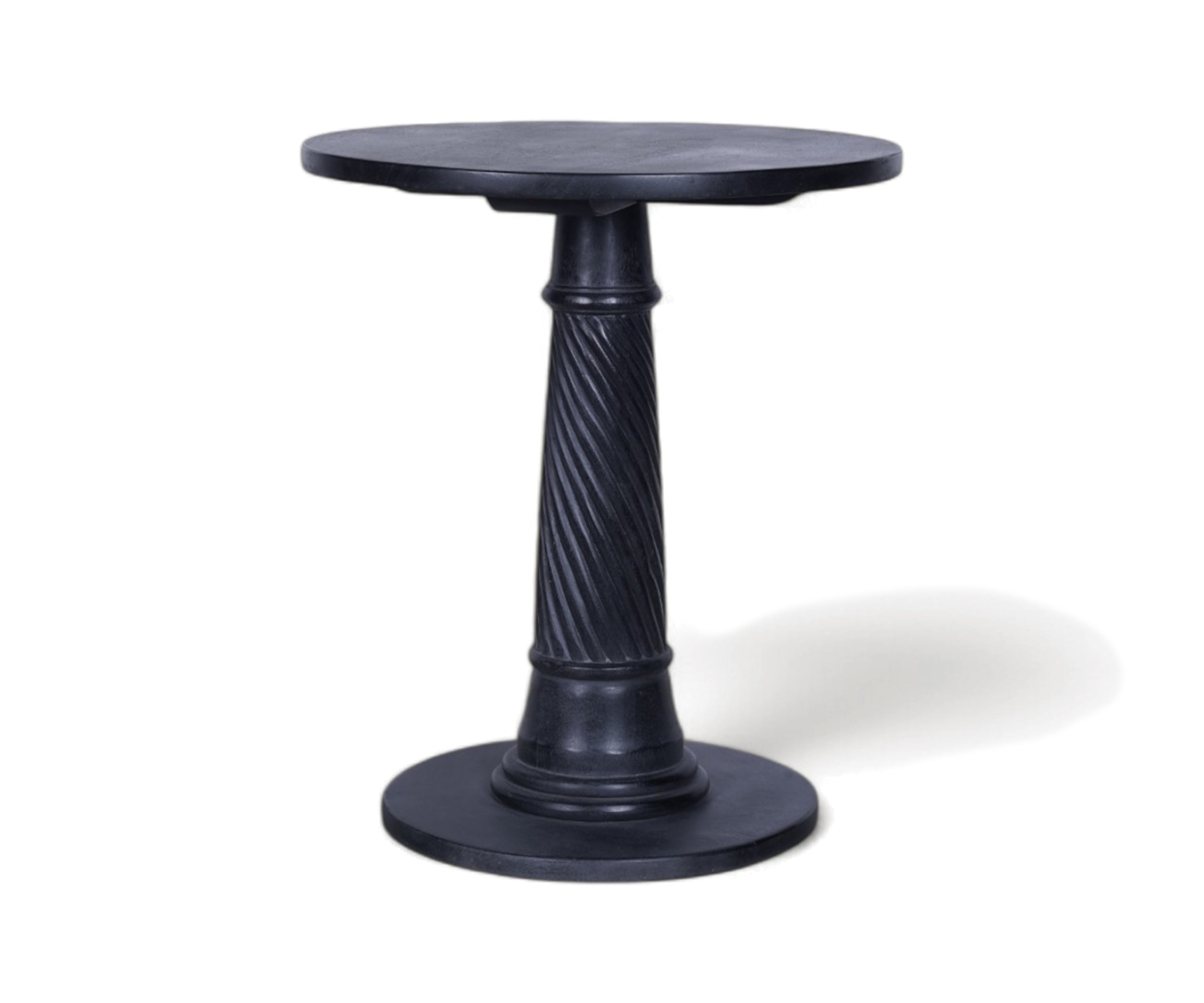 Black Wooden Pedestal Side Table with Spiral Carved Column