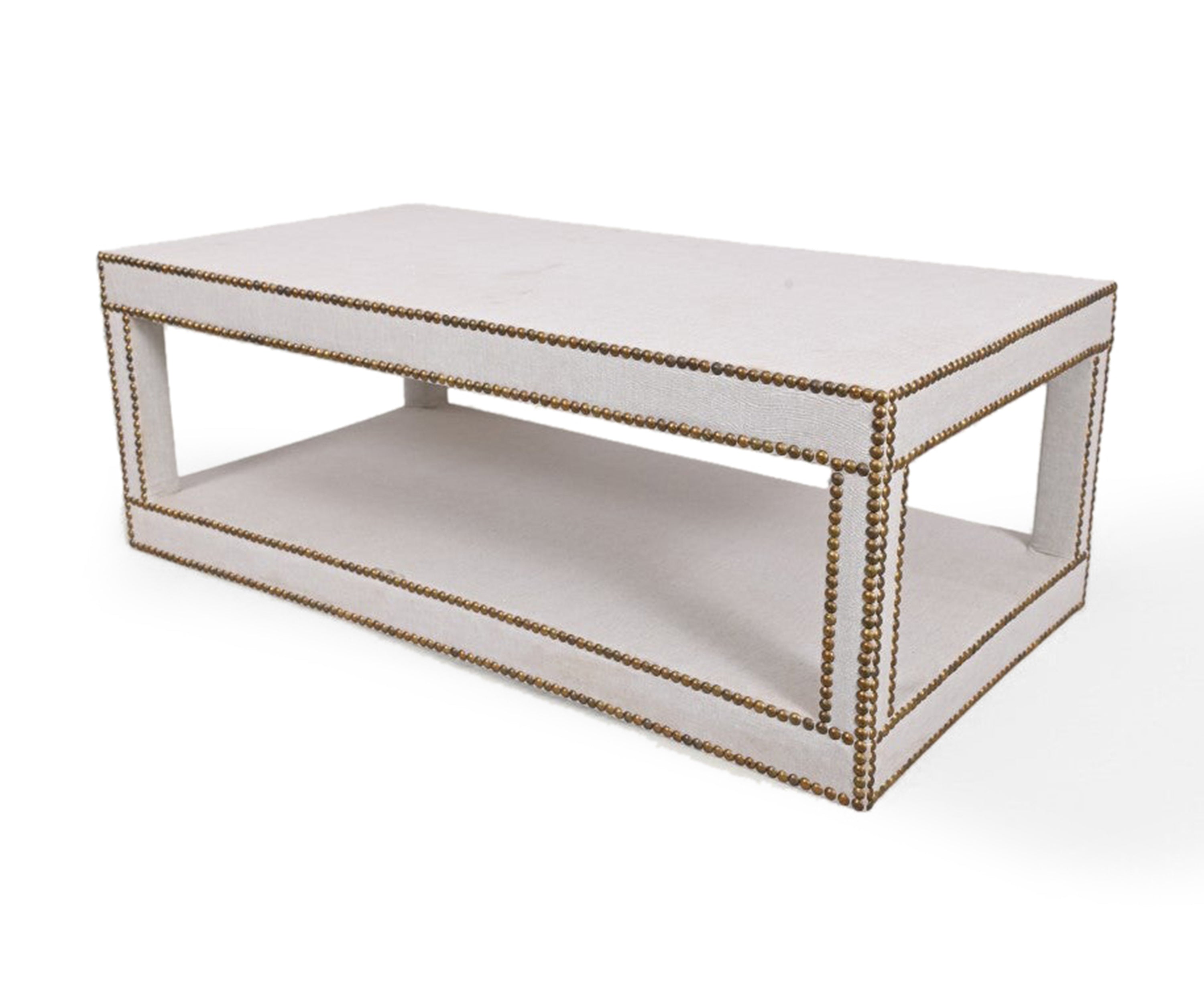 Rectangular Linen Coffee Table with Brass Studs