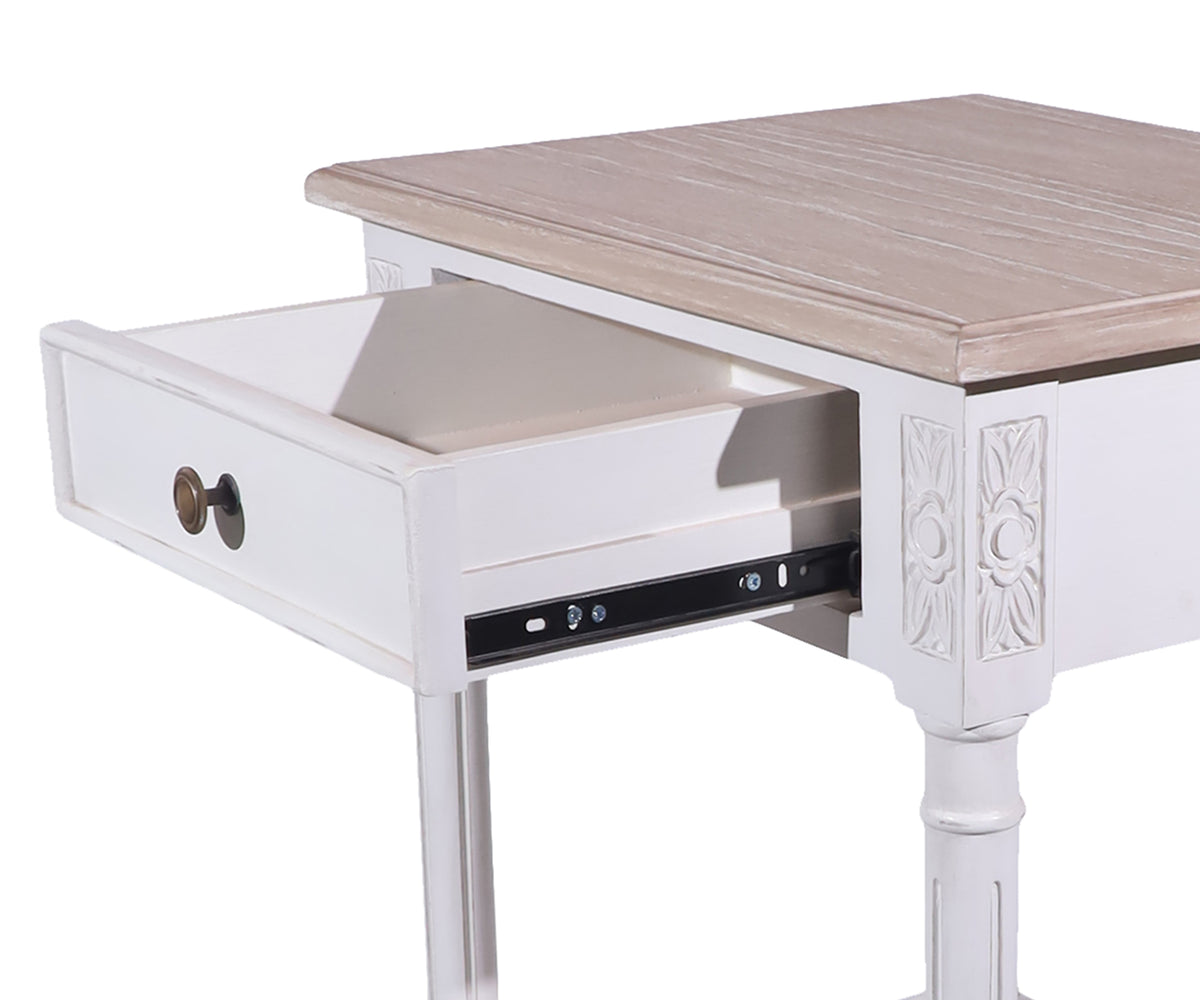 Dual Toned Cane Bedside Table with Drawer & Natural Wood Top