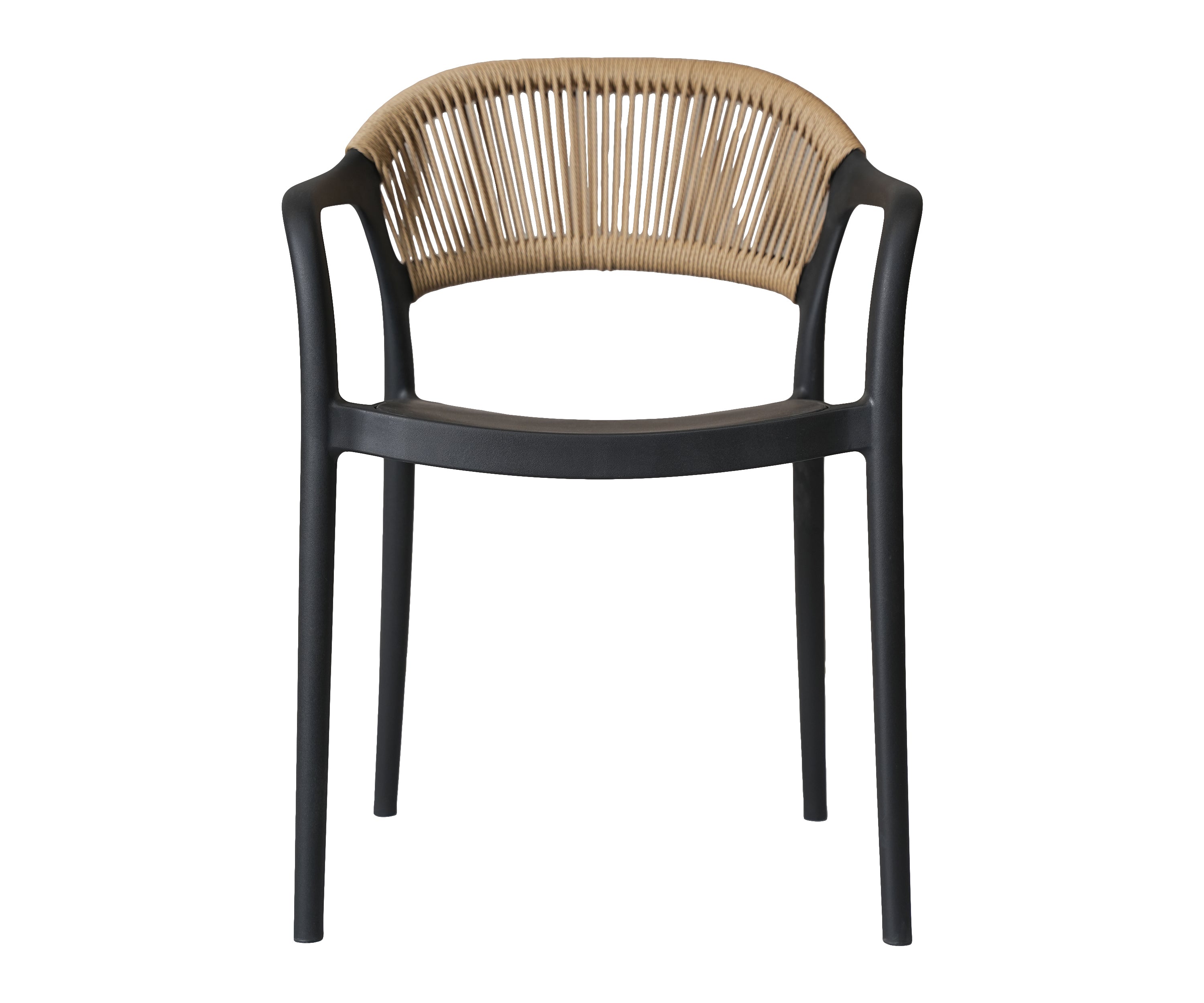 Black Metal Outdoor Chair with Beige Nylon Rope Back