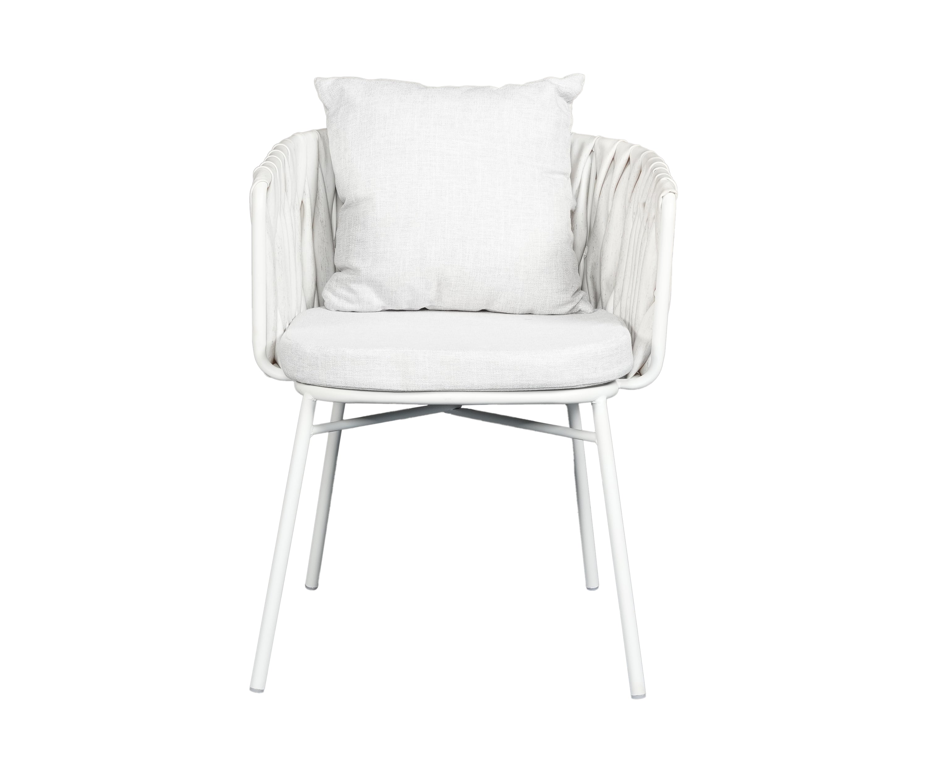 White Metal Outdoor Armchair with Braided Rope Backrest