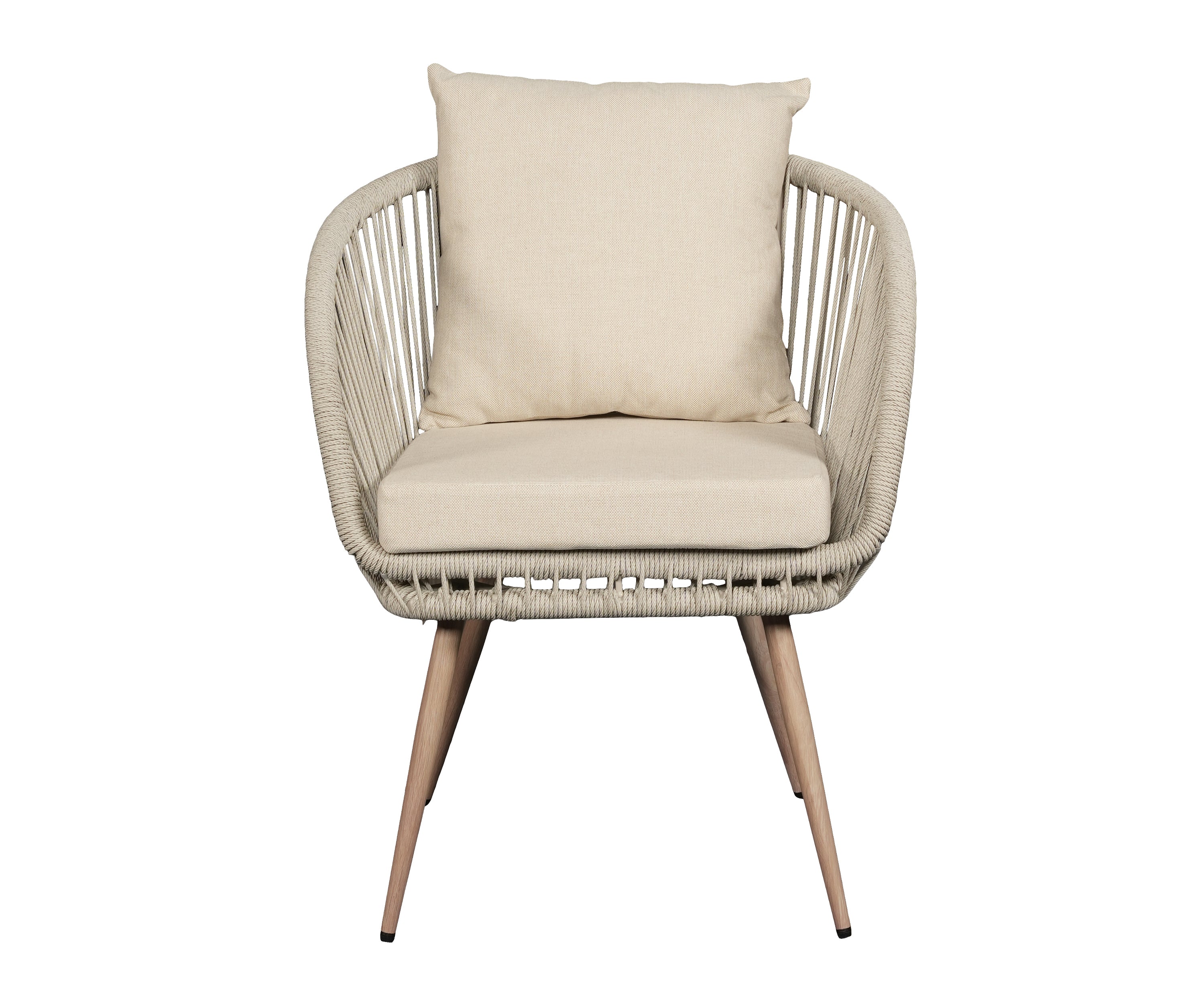 Beige Ropes Woven Back Outdoor Armchair with Metal Frame