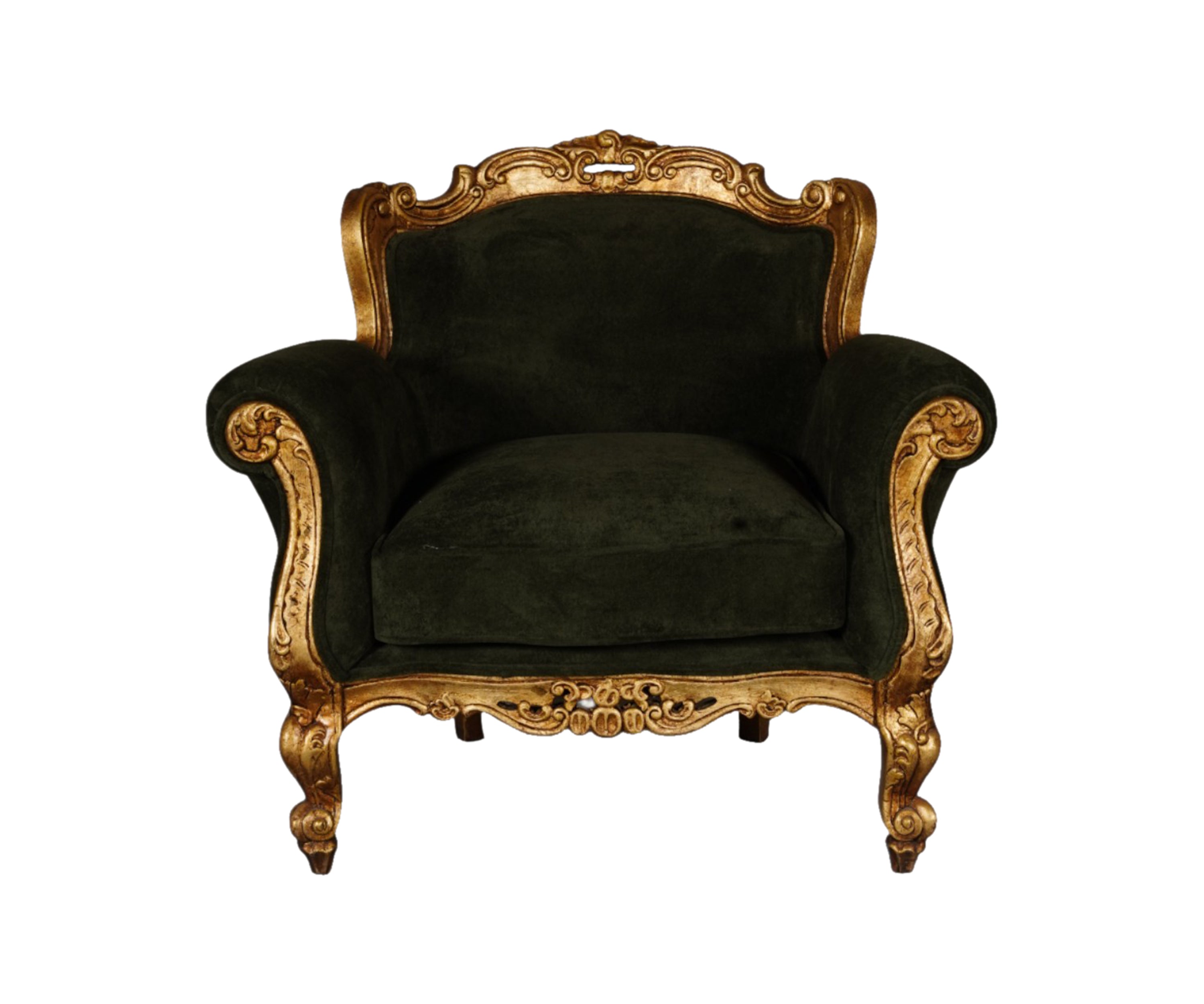 Baroque Velvet Single Sofa with Teak Wood Frame