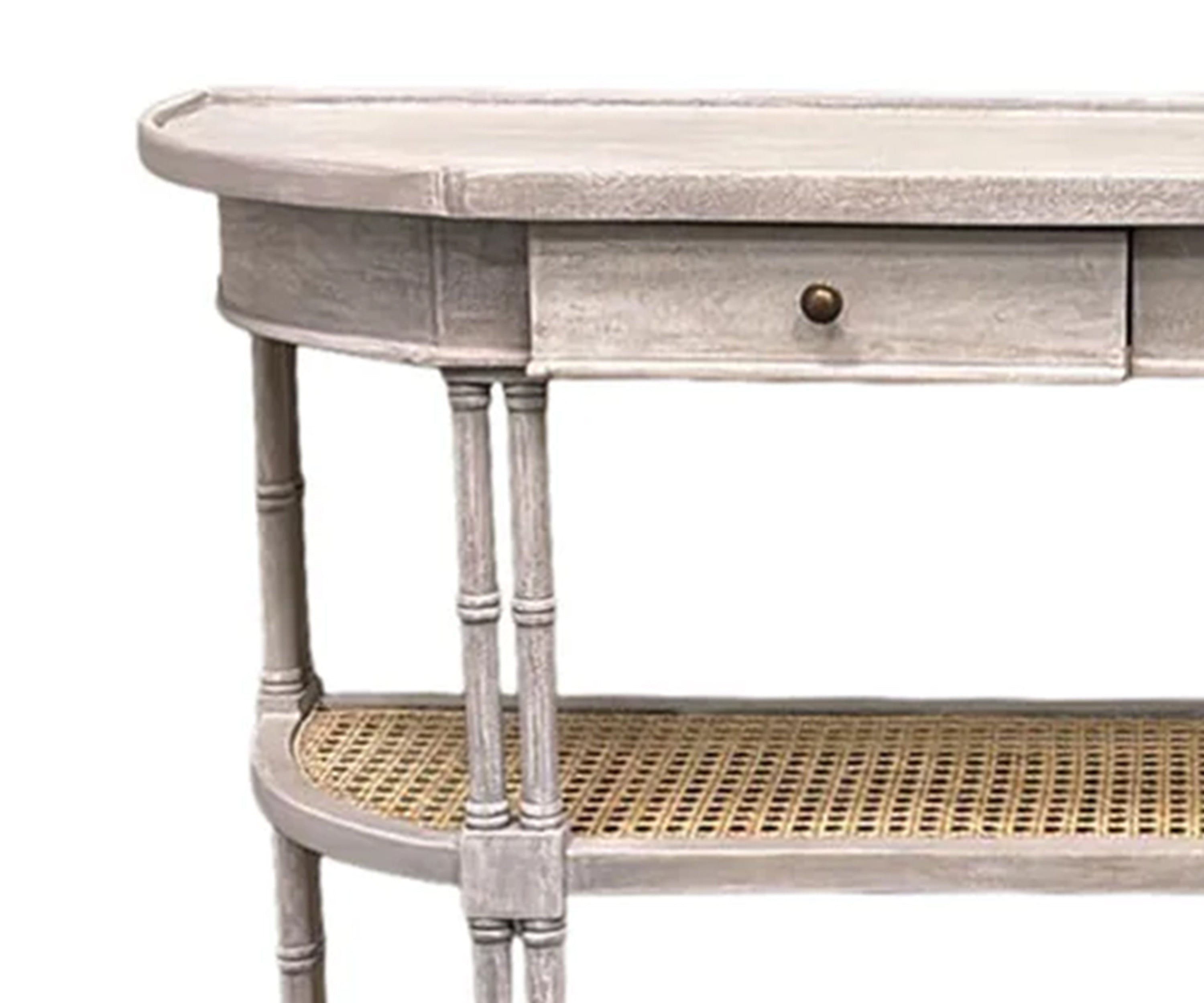 Vintage French Style Console Table with Cane Shelves and 2 Drawers