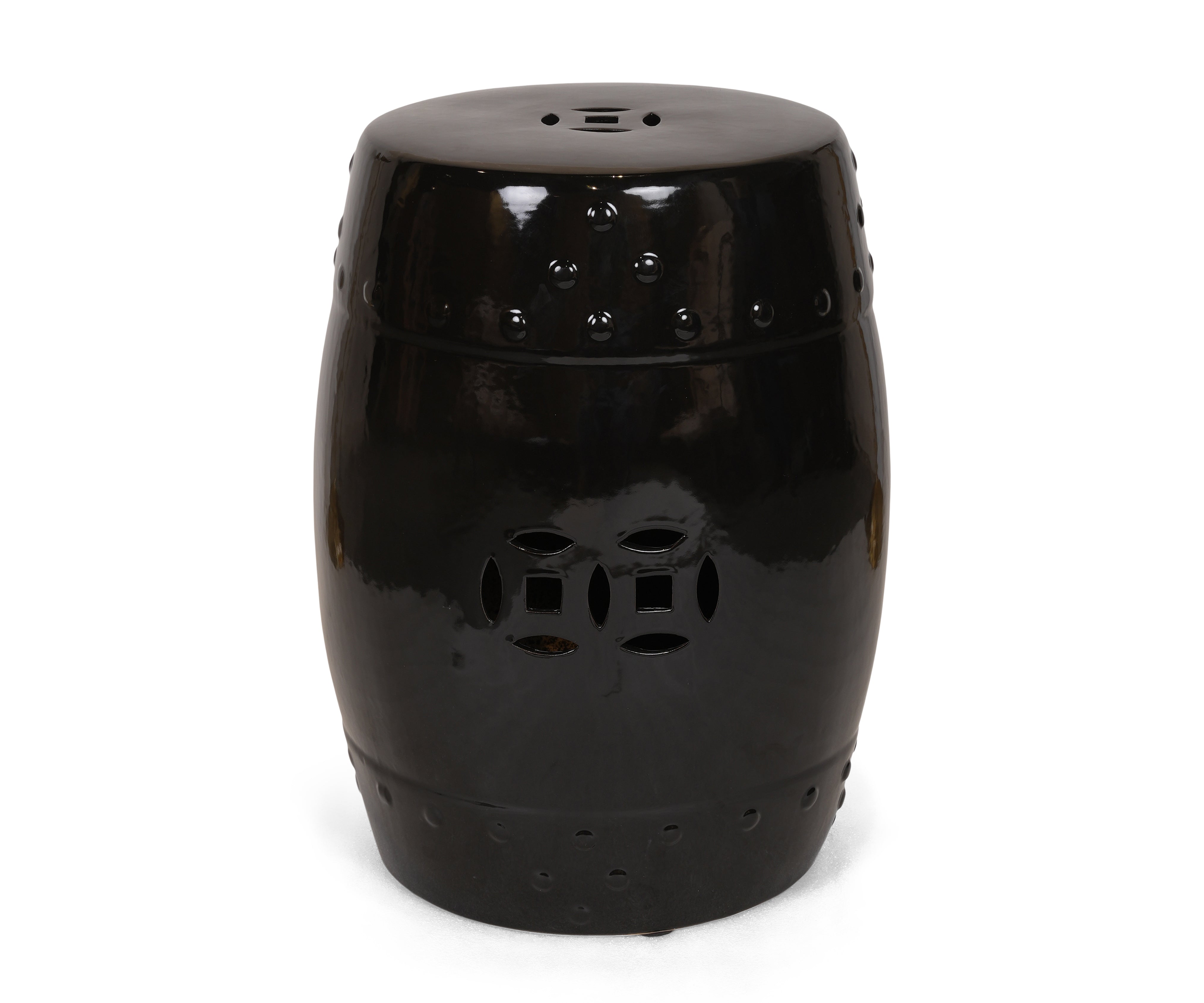 Glossy Black Ceramic Side Table with Cut-Out Detail