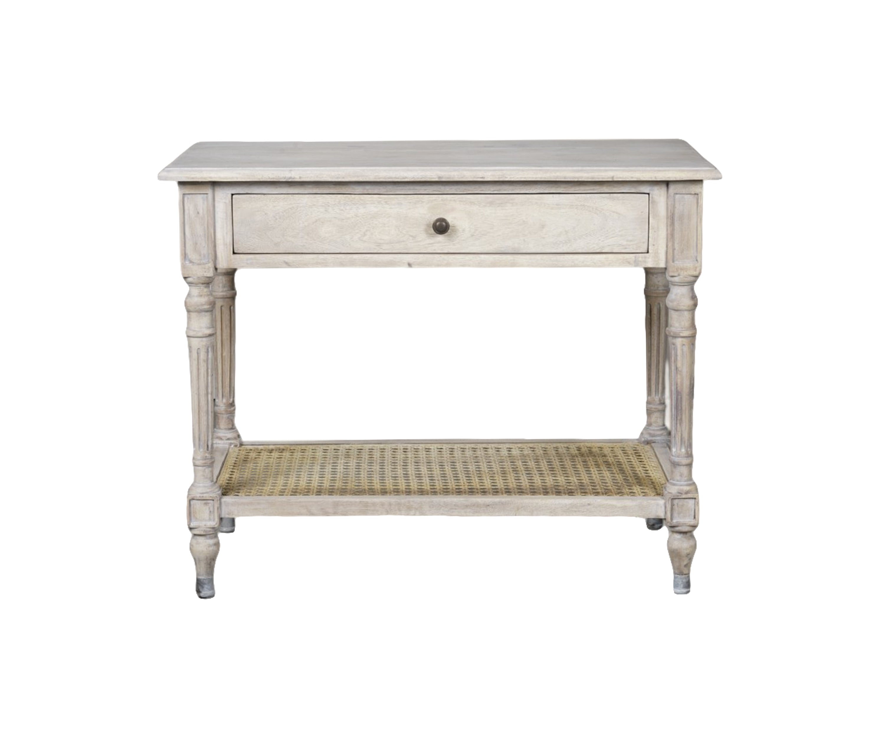 Gustavian Bedside Table with Drawer and Cane Shelf