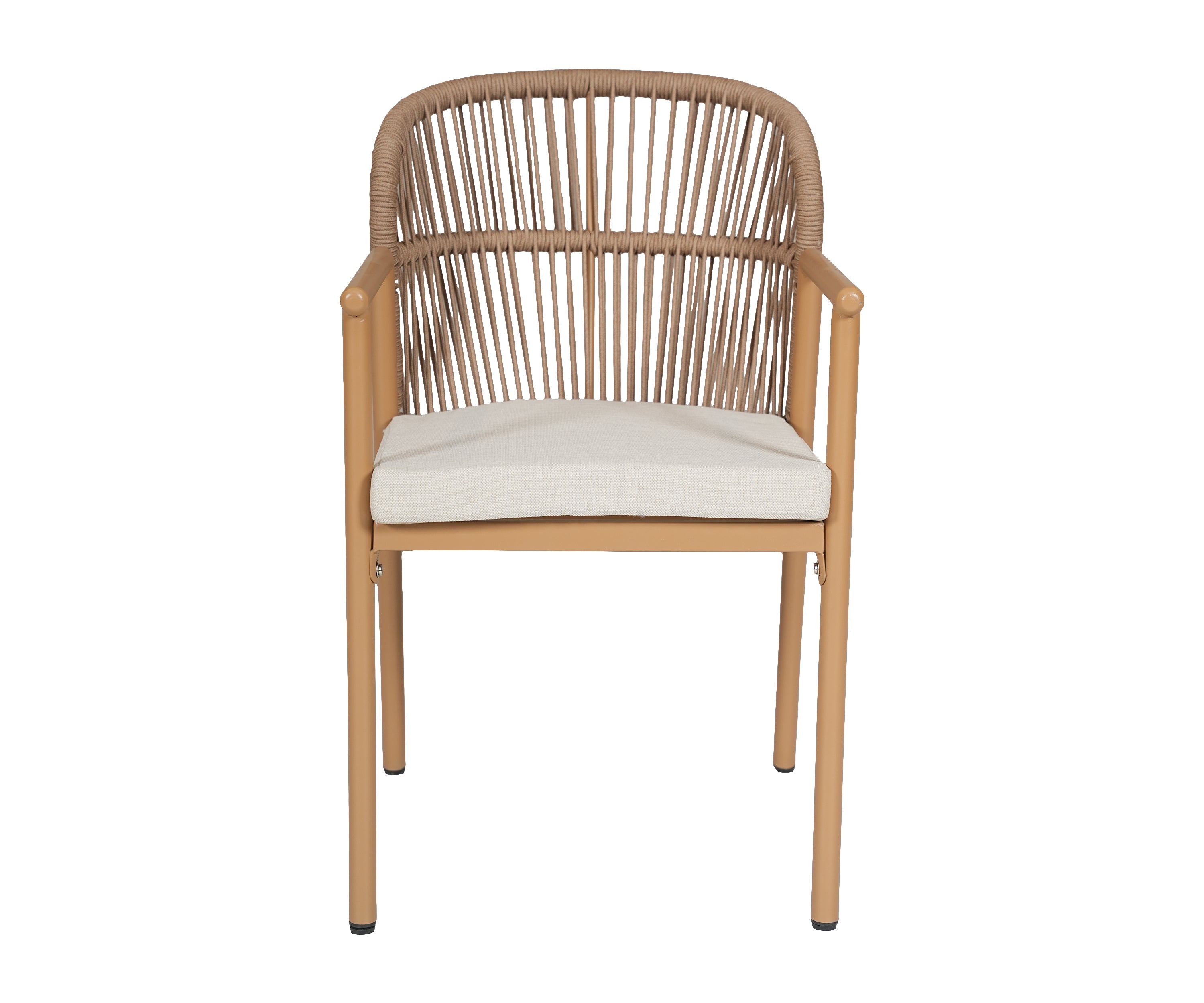 Curved Rope Woven Backrest and Metal Outdoor Armchair