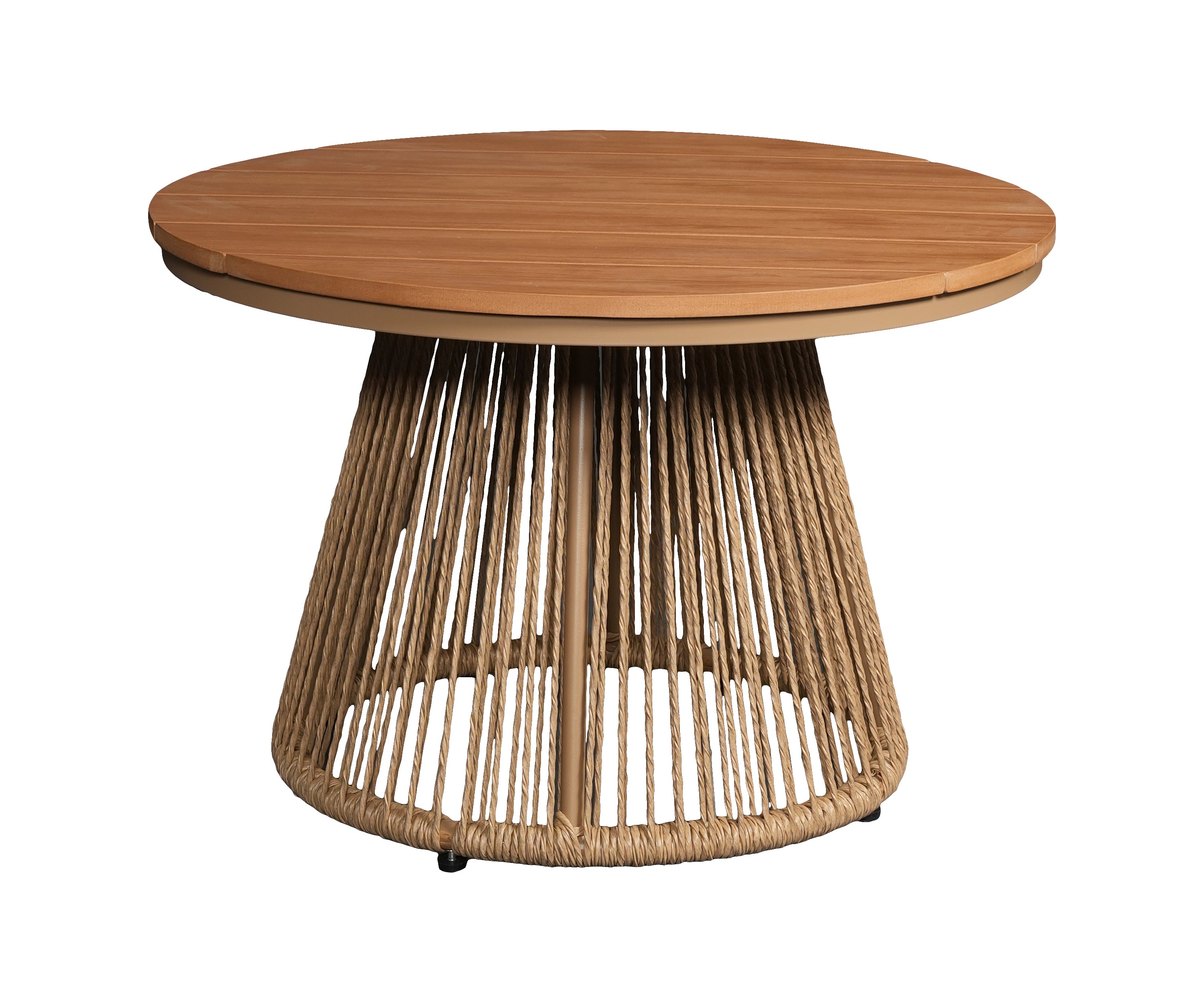 Modern Outdoor Metal Coffee Table with Round Top and Rope Detail