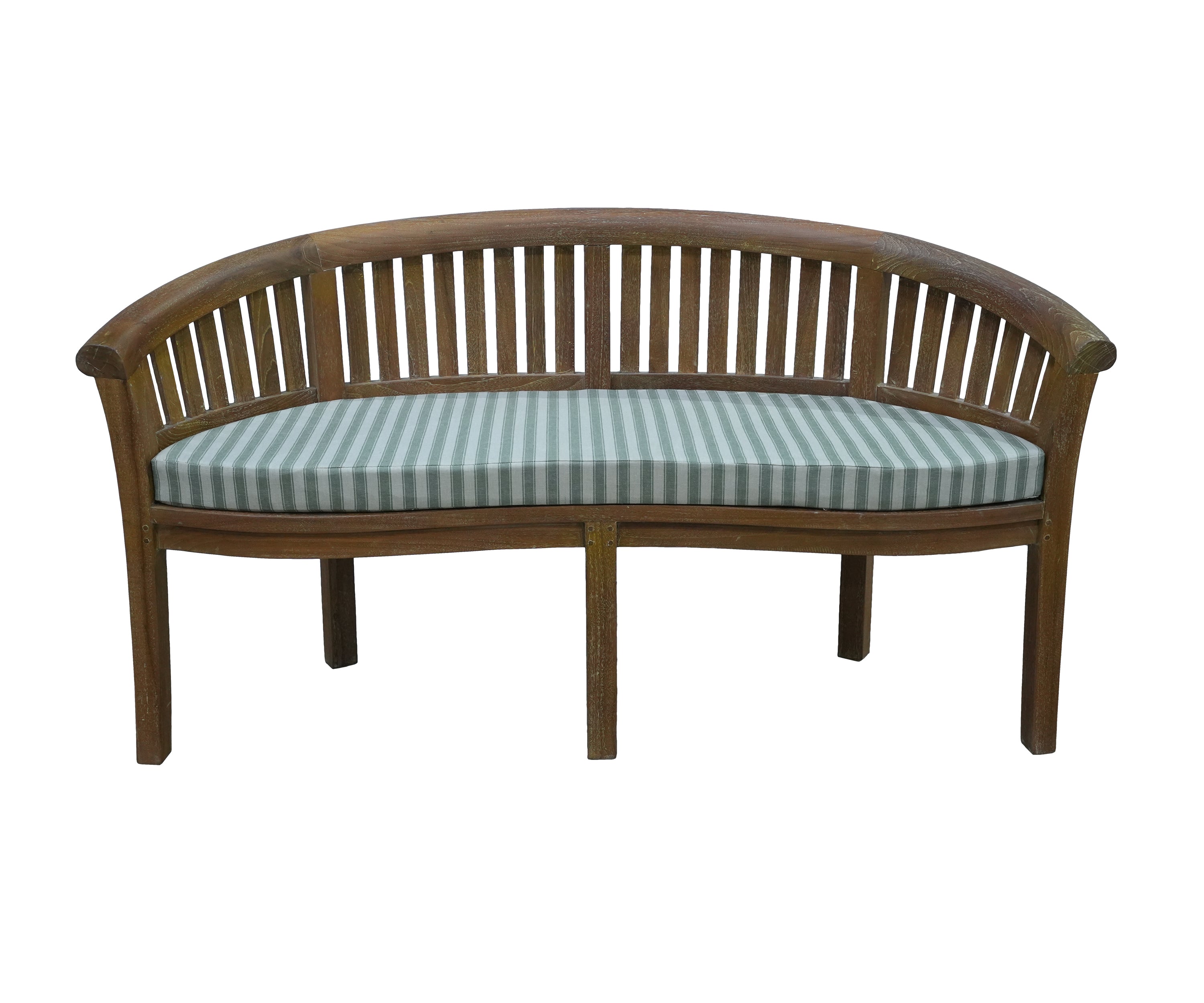 French Style Teak Wood Sofa Chair with Striped Cushion and Curved Backrest