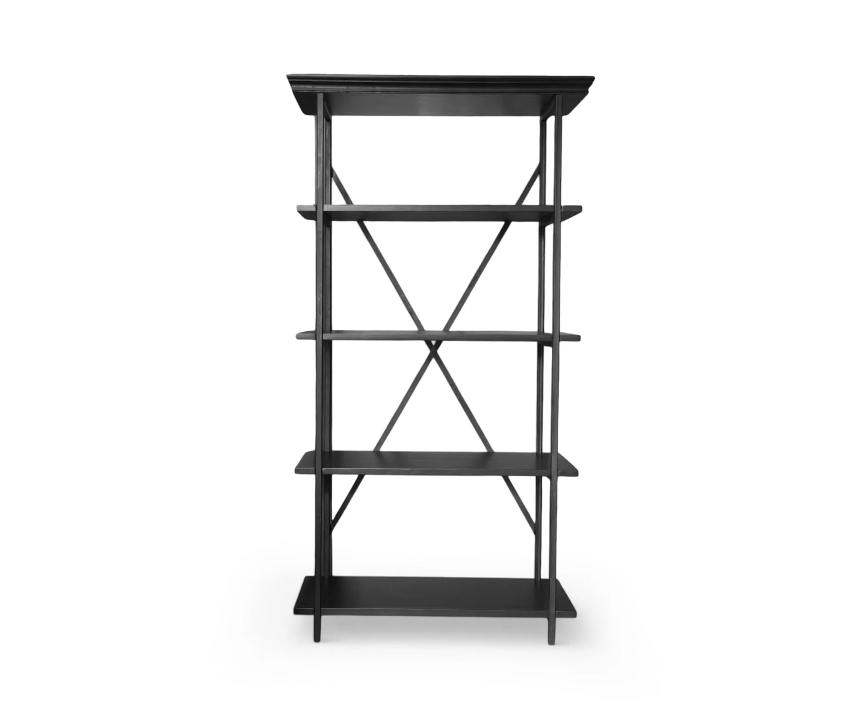 Modern Black Open Bookshelf with Cross Back Frame