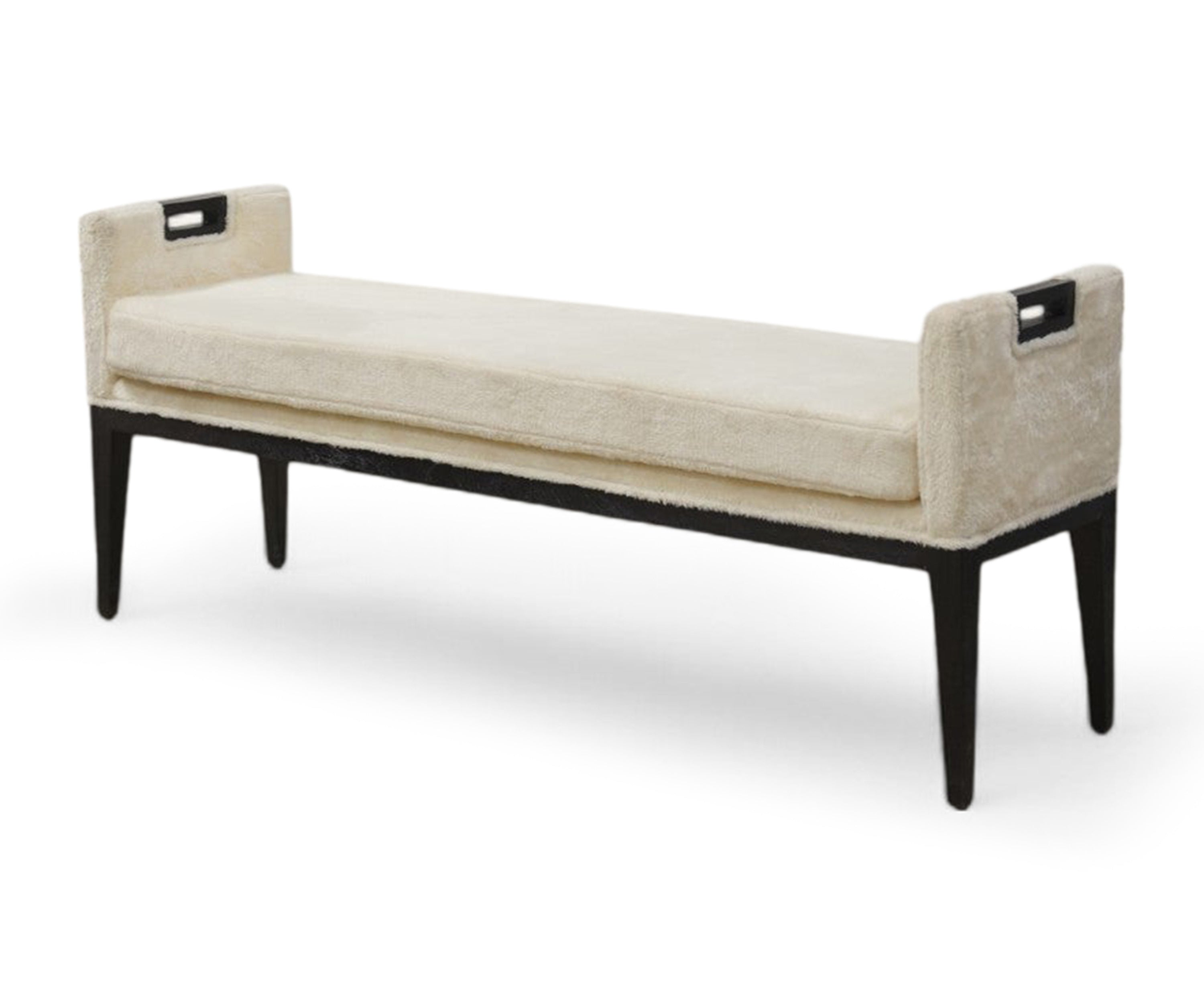 Cream Fur Bench with Black Wooden Legs