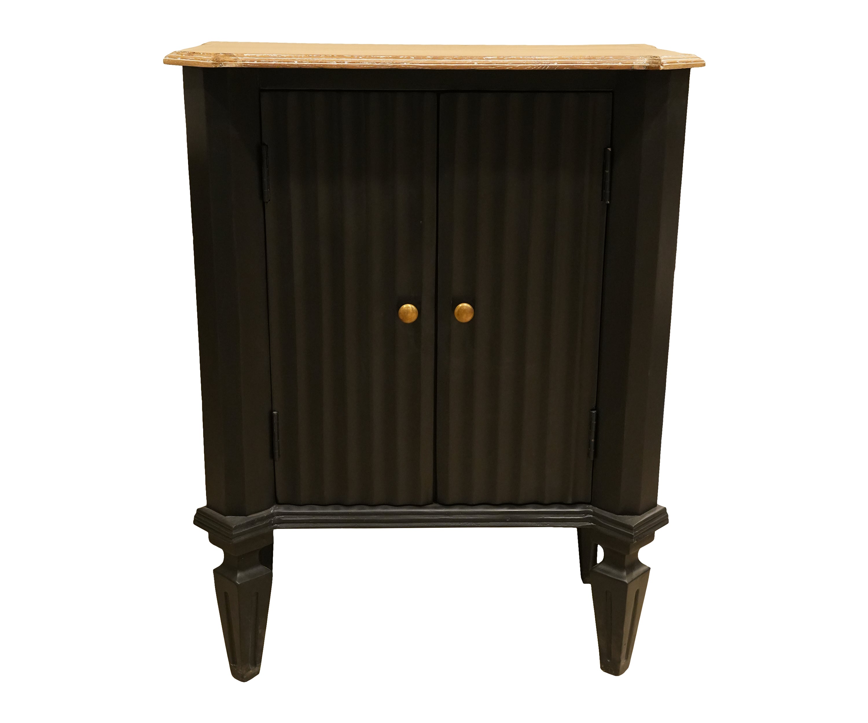Wooden Cabinet with Fluted Doors and Natural Wood Top
