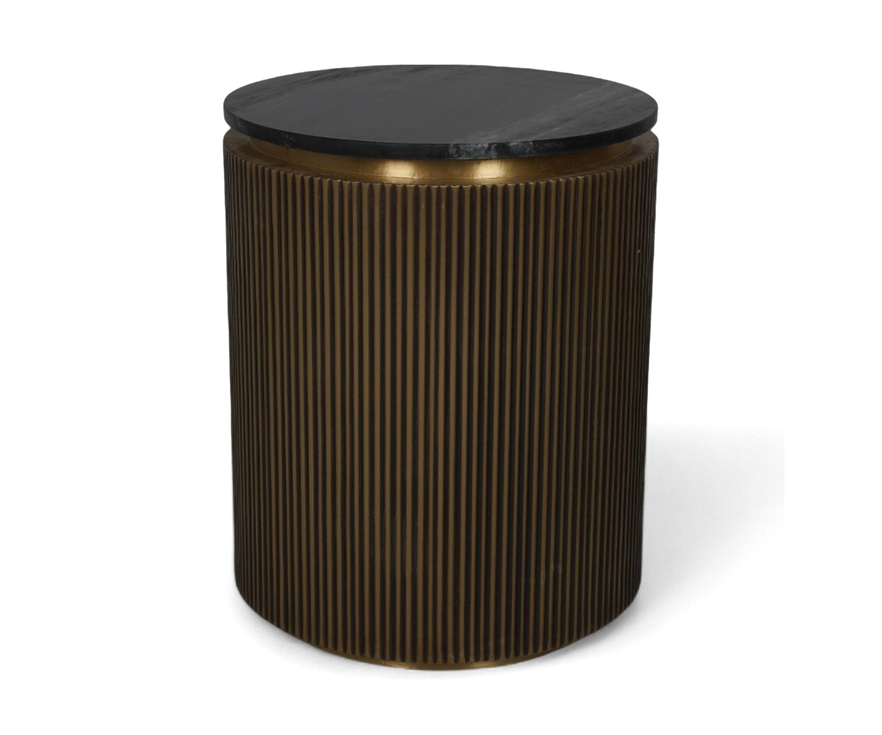 Black Marble Side Table with Fluted Antique Brass Base