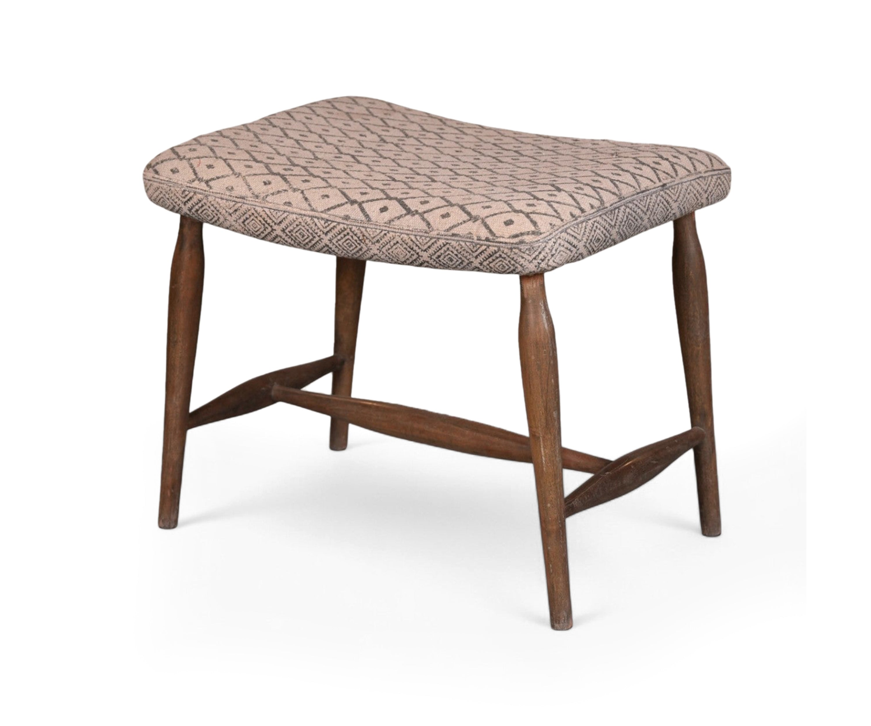 Printed Dhurrie Stool with Wooden Legs