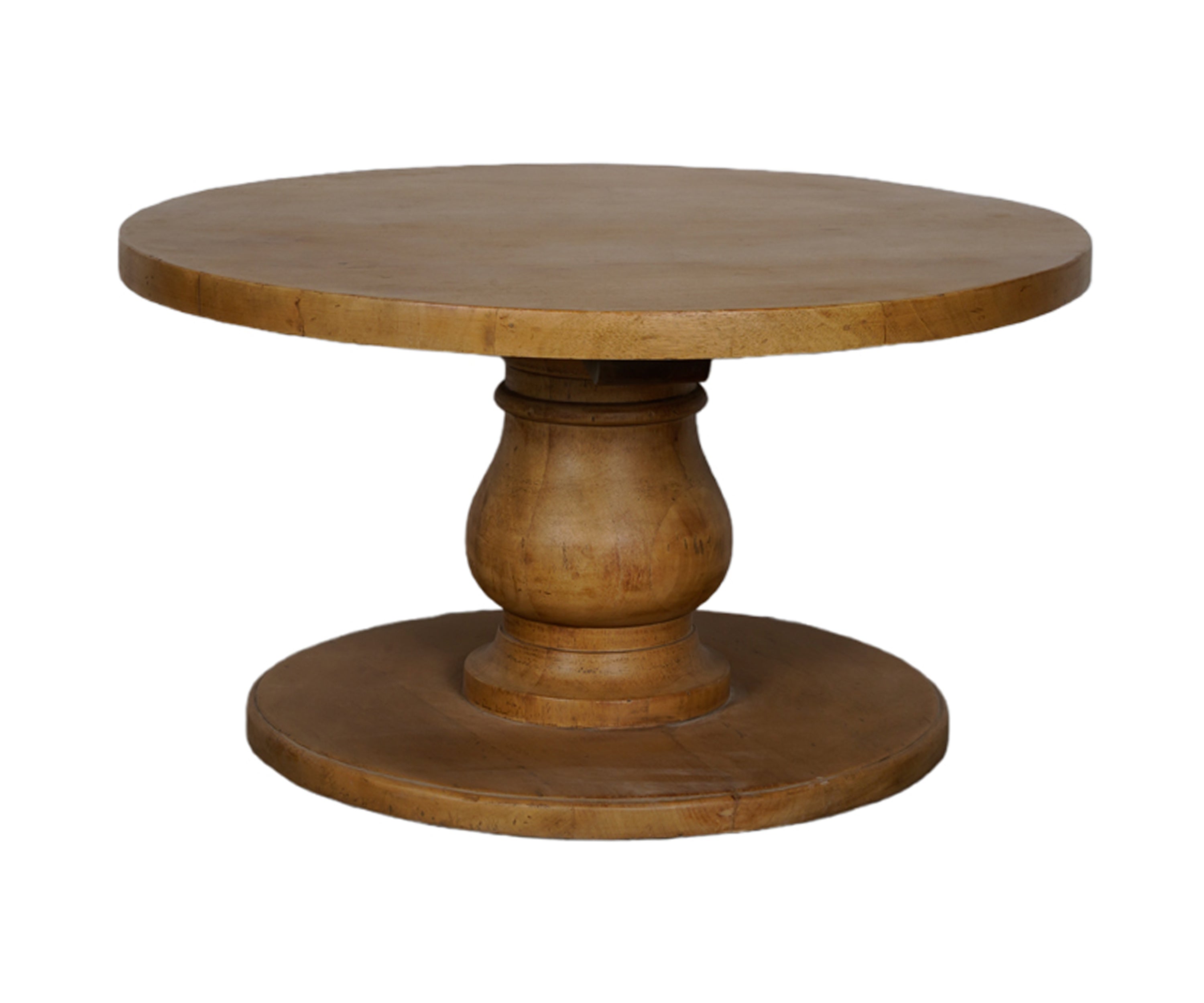 Round Natural Wood Coffee Table with Pedestal Base