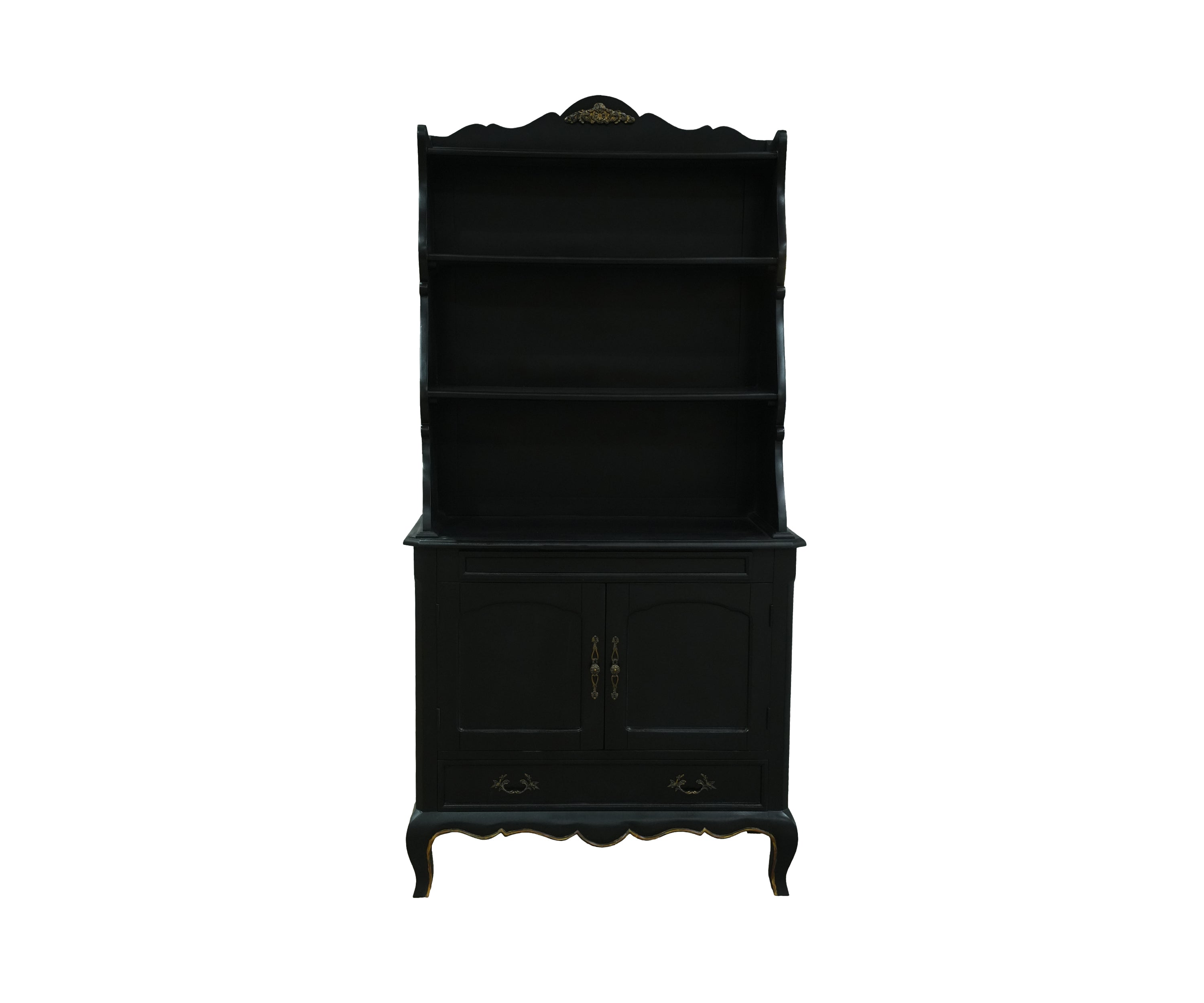 Black Display Cabinet with Open Shelves and Double Door Storage