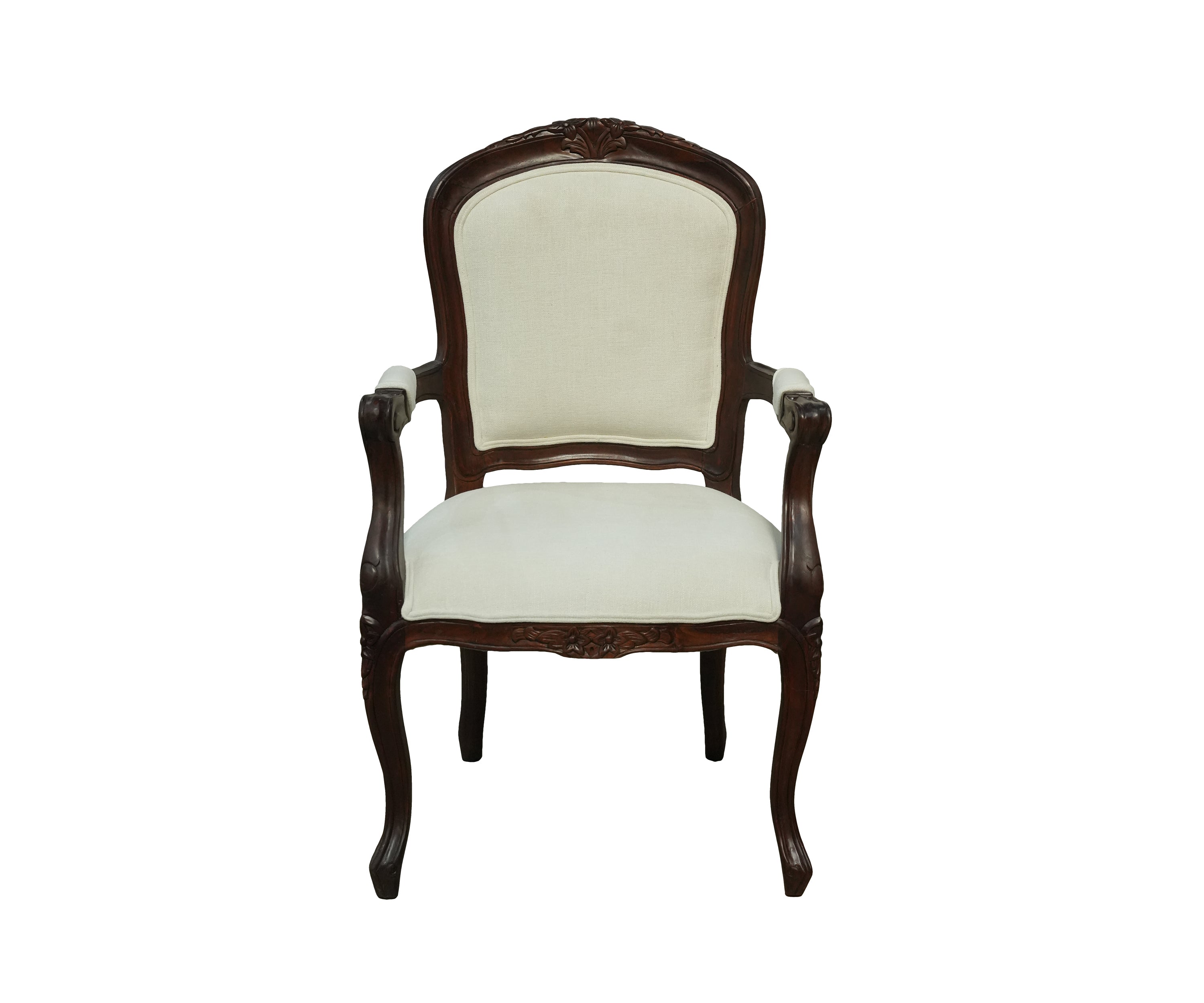 French Provincial Carved Wood Upholstered Arm Chair