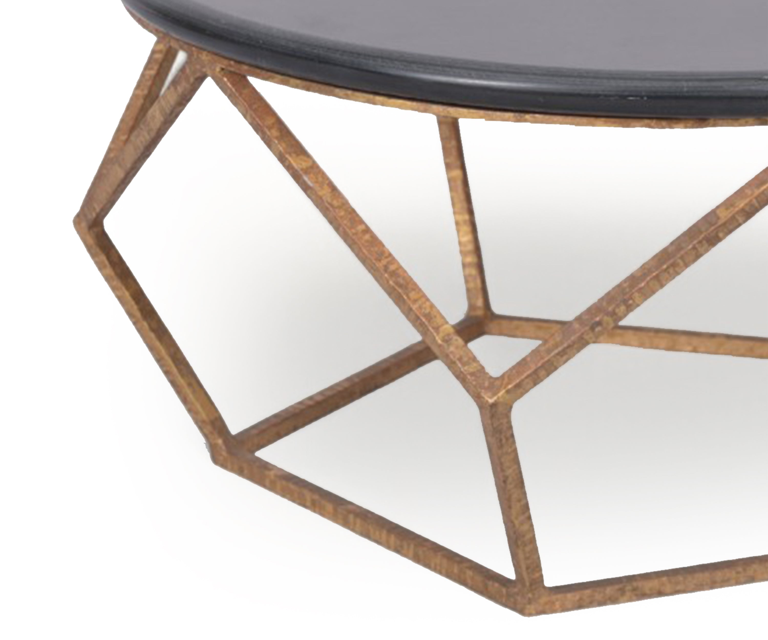 Black Round Coffee Table with Metal Base