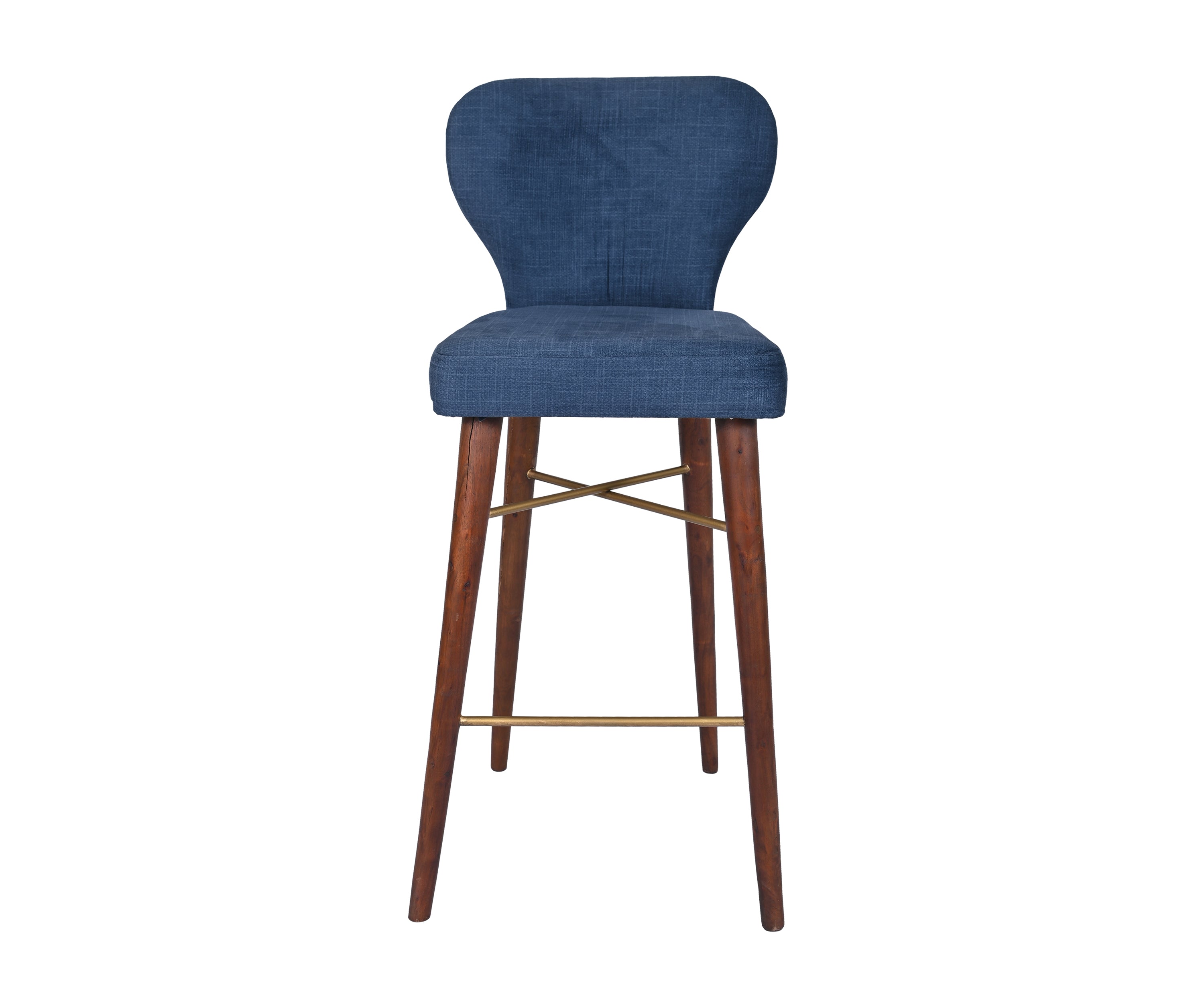 Blue Upholstered Bar Chair with Solid Wood Legs