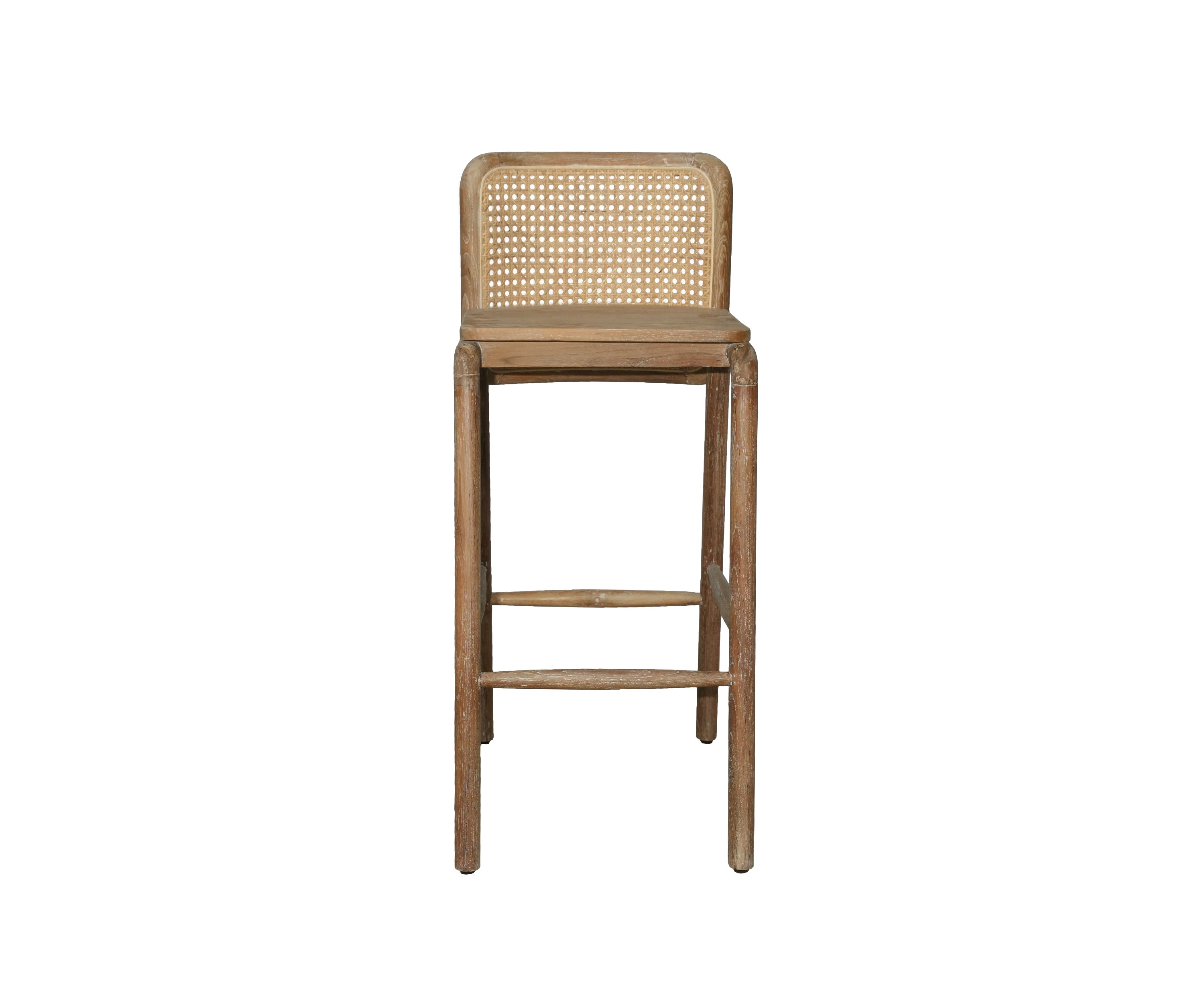 Minimalist Cane Back Bar Chair with Natural Frame and Open Base
