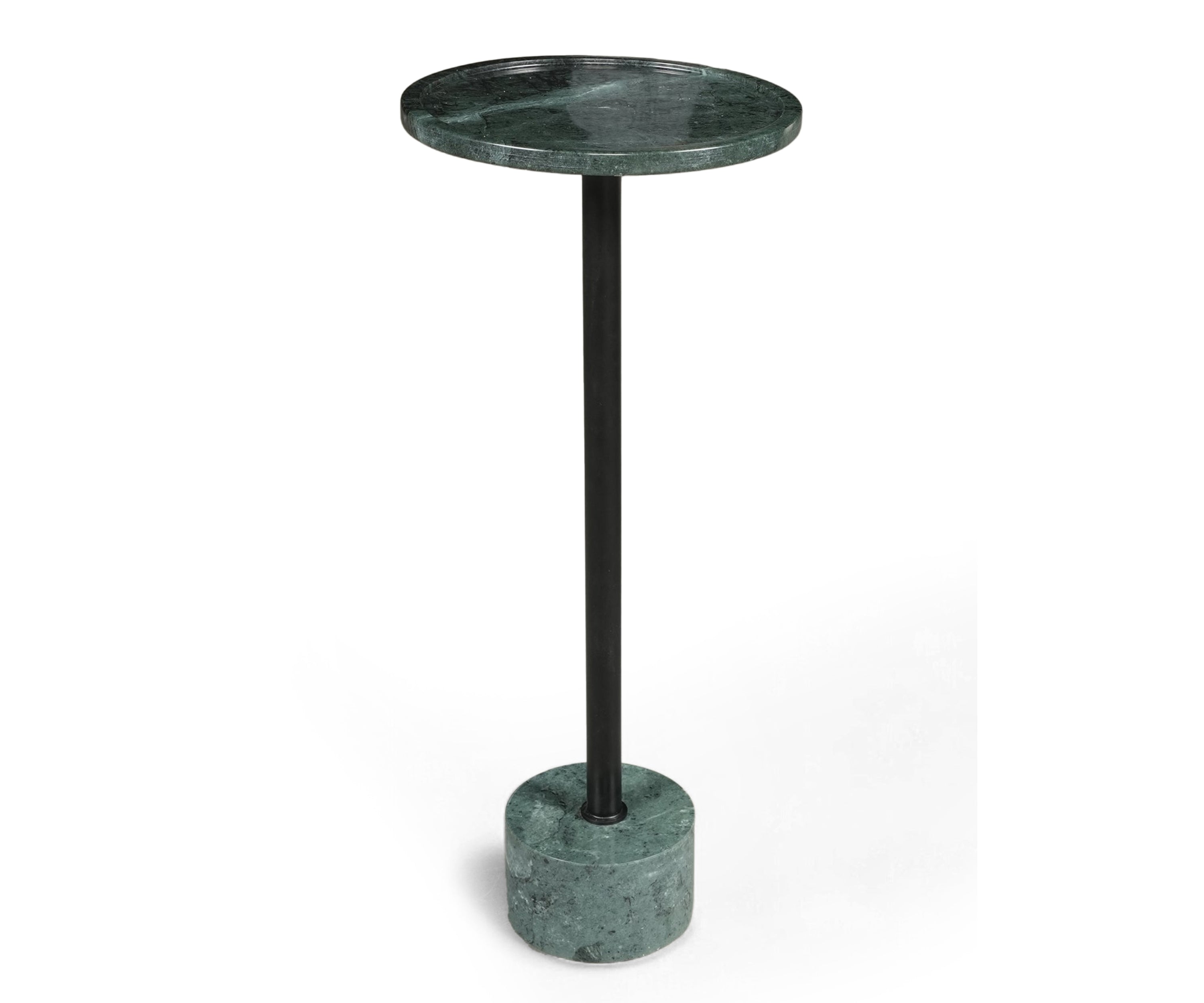 Green Marble Martini Side Table with Black Metal Stem Base - Small