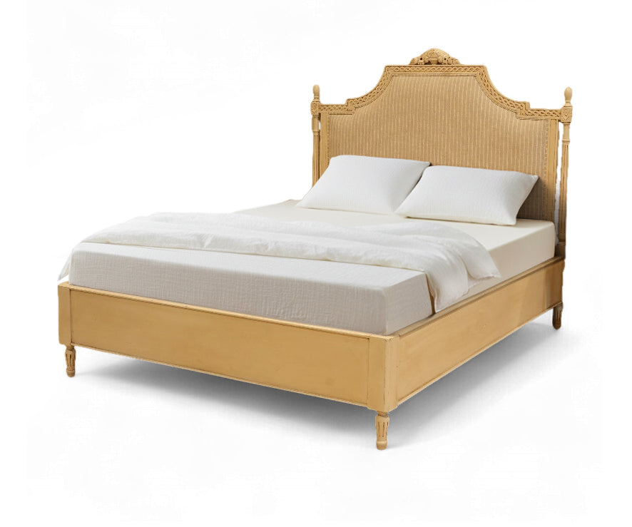 Versailles French Carved Upholstered Acacia Wood Bed