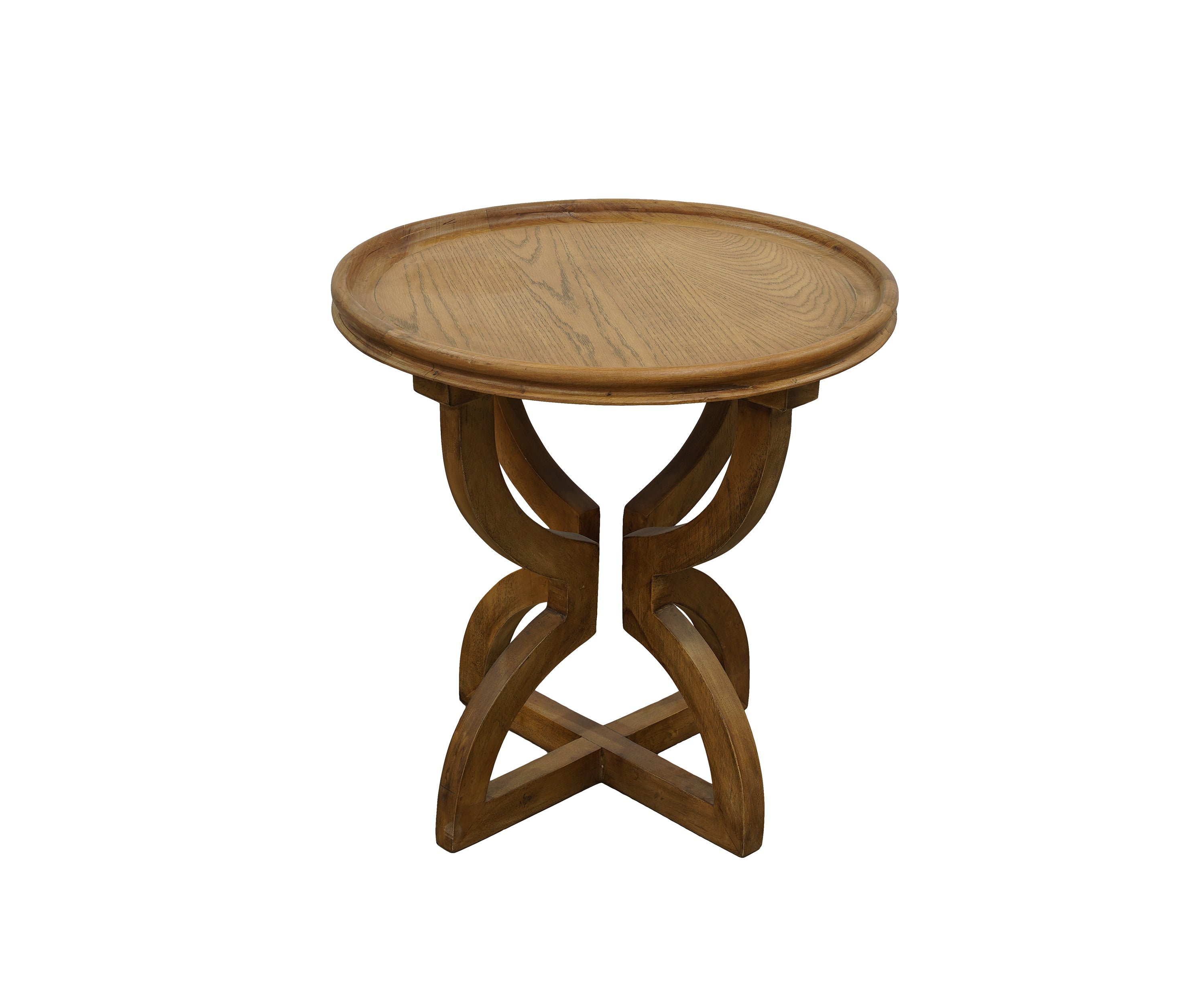 Round Wooden Side Table with Curved Pedestal Legs