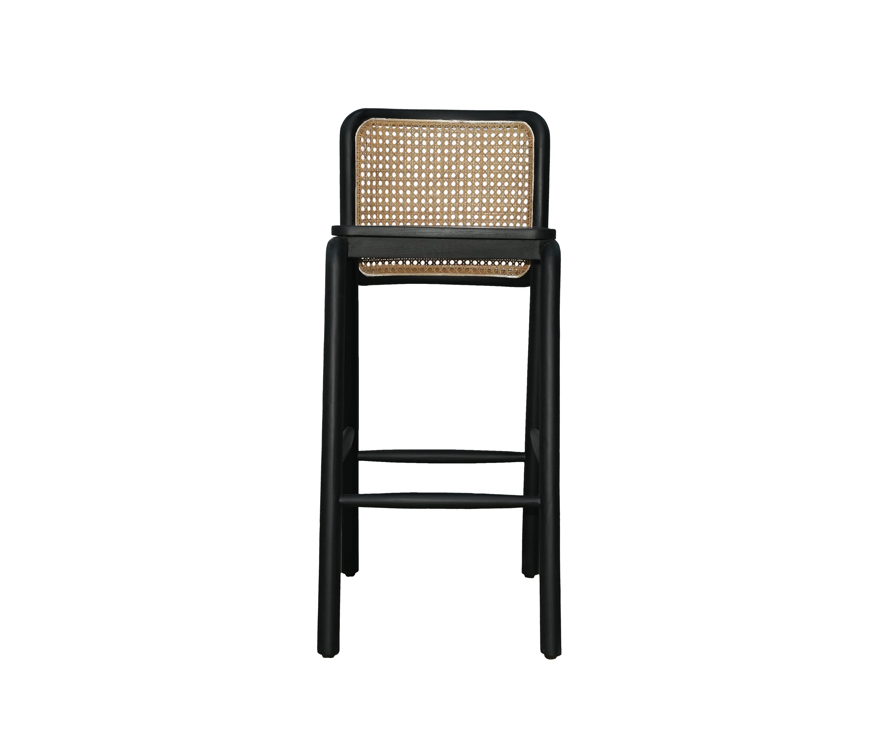 Minimalist Cane Back Bar Chair with Black Frame and Open Base